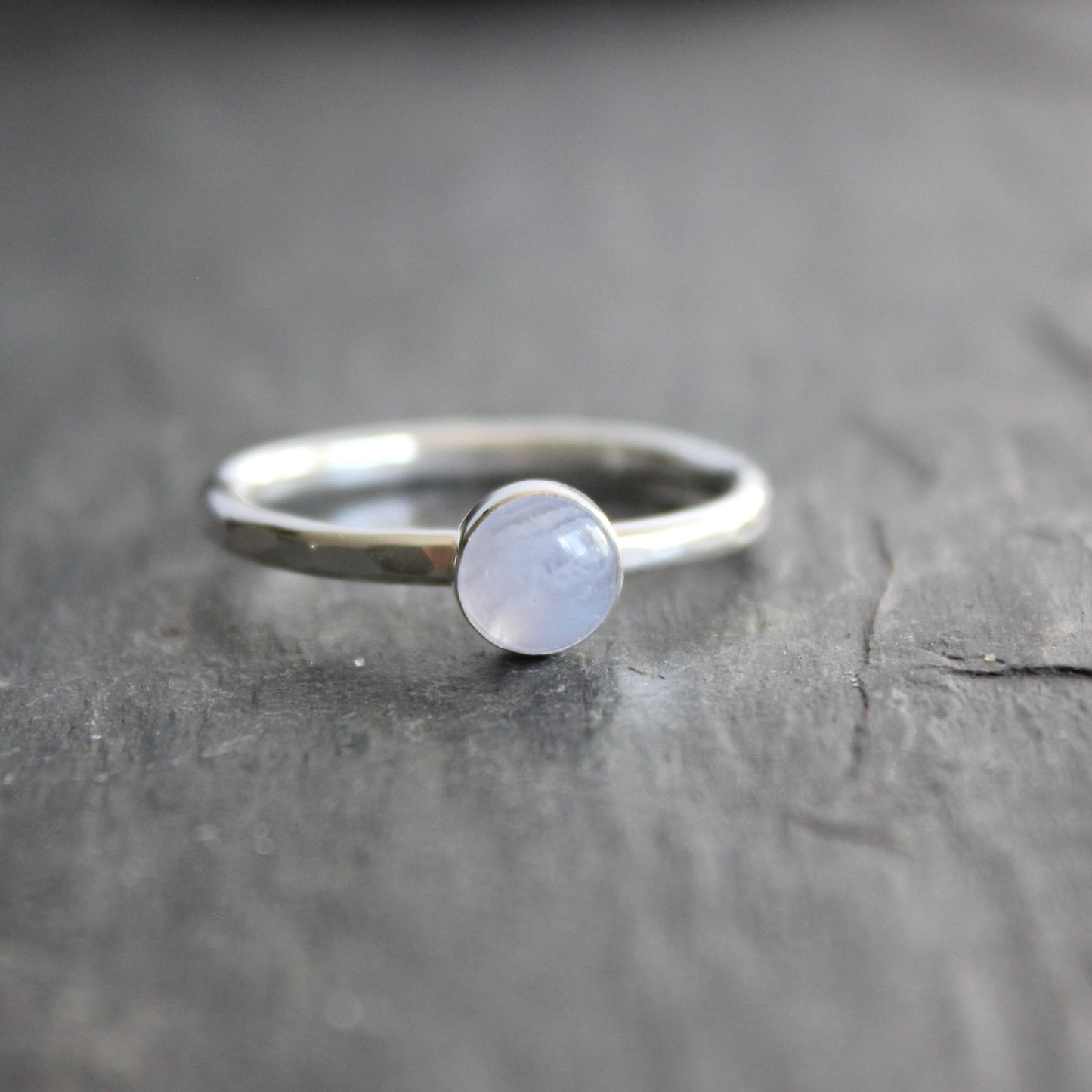 sterling silver blue lace agate in a bezel setting

