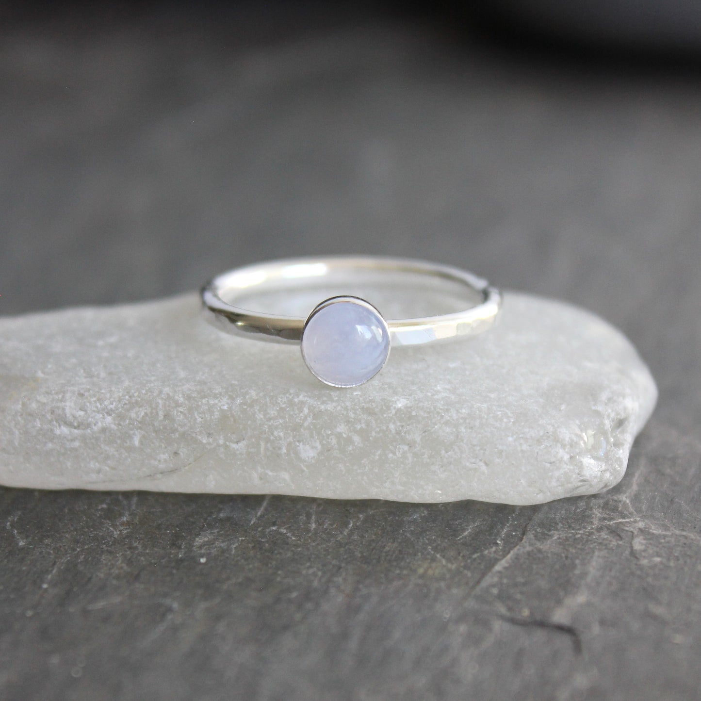 sterling silver blue lace agate in a bezel setting
