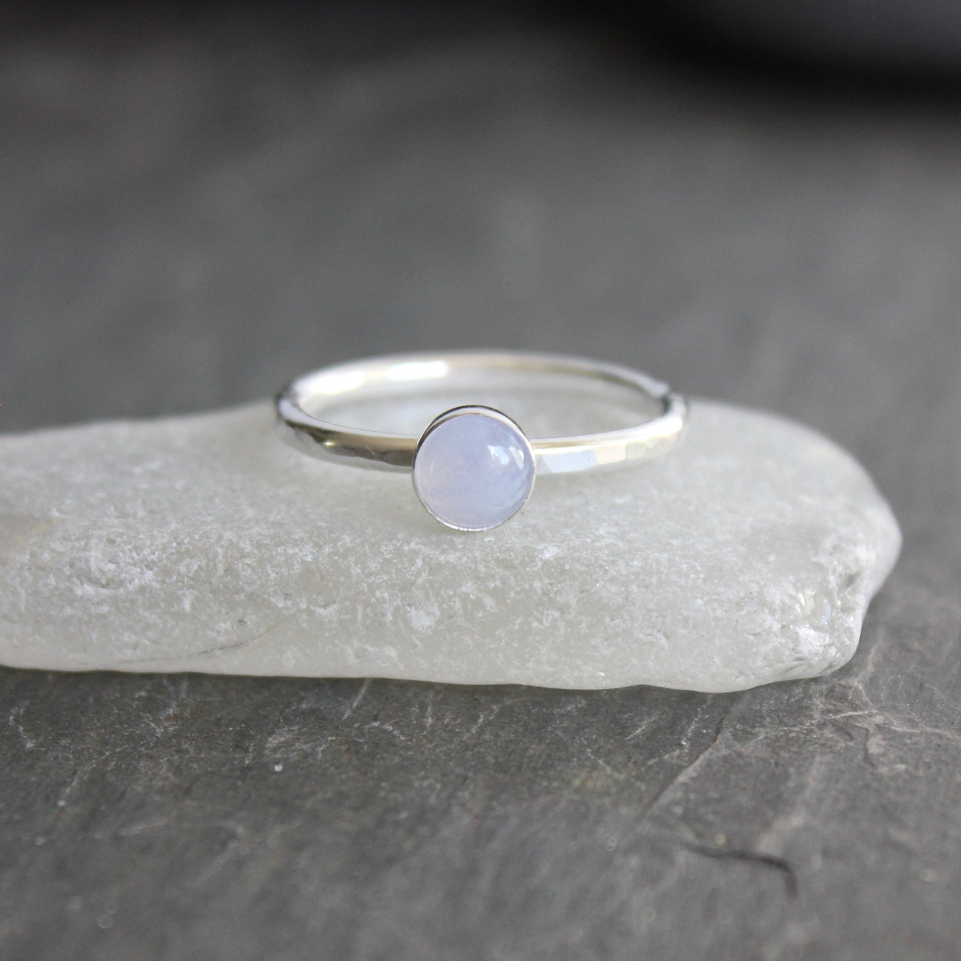 sterling silver blue lace agate in a bezel setting

