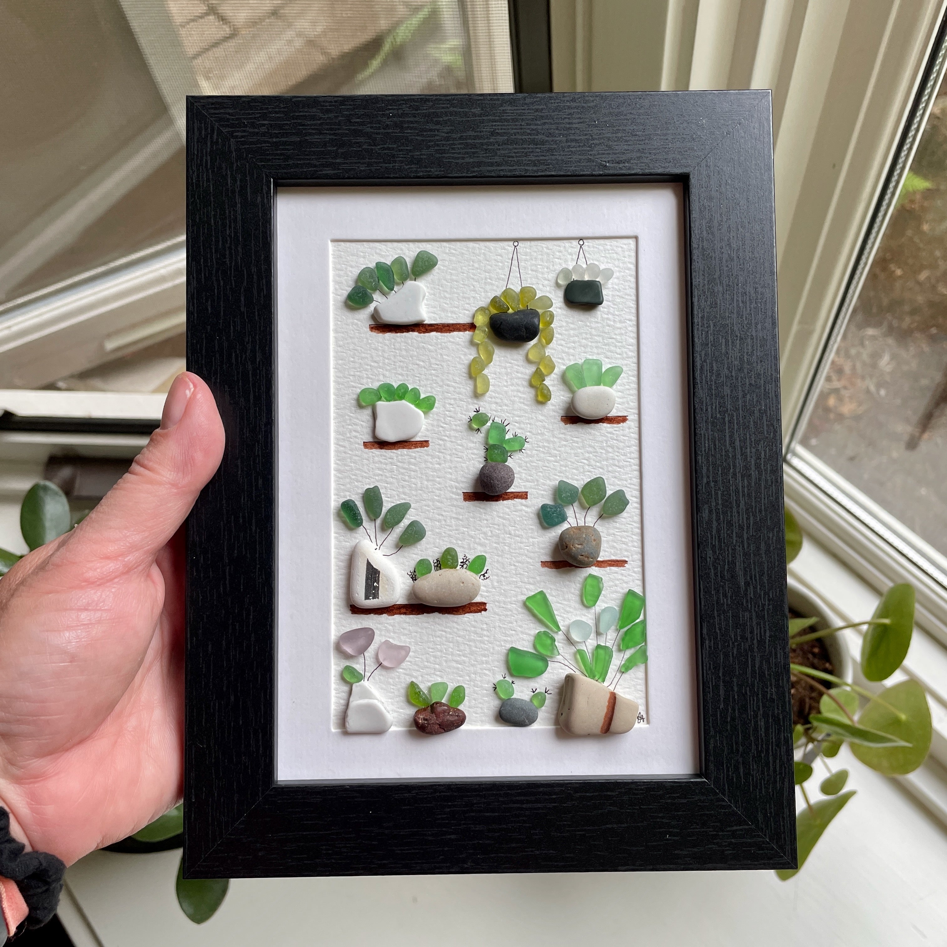 Succulent and Cactus Themed Sea Glass Art