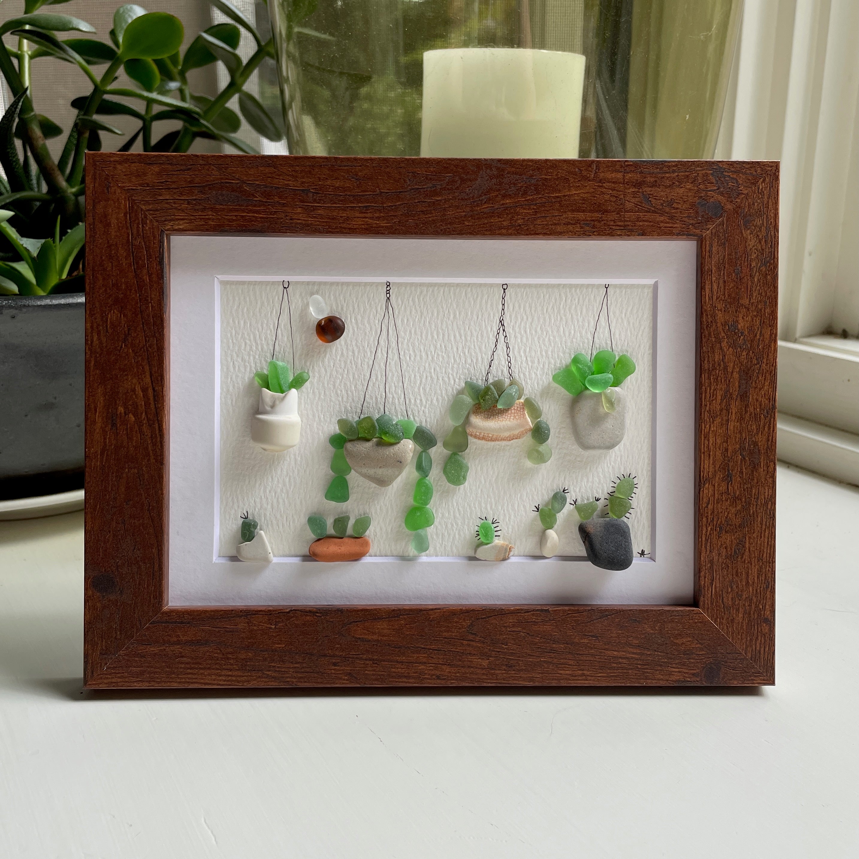 Succulent and Cactus Themed Sea Glass Art