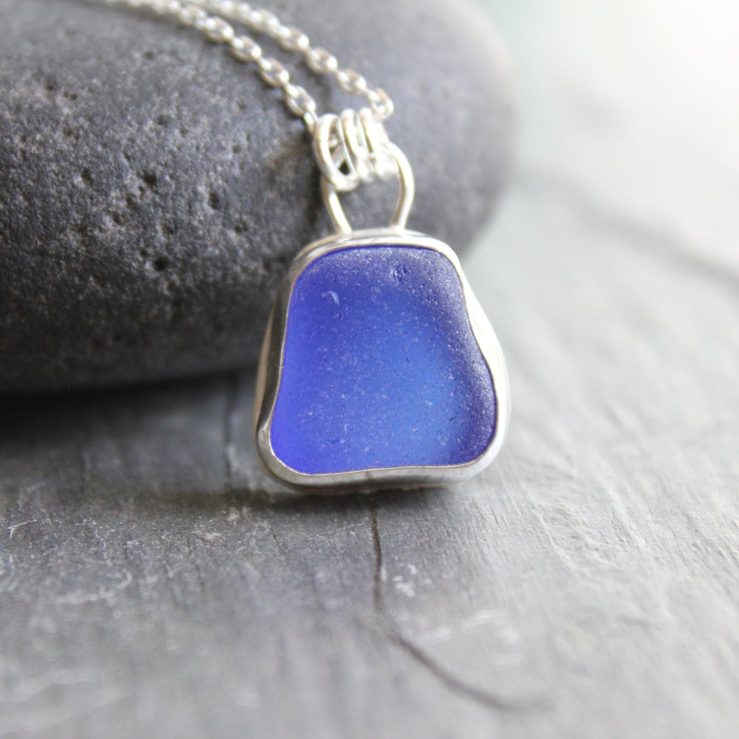 Chunky Cobalt Blue Sea Glass Necklace - AccentYourself