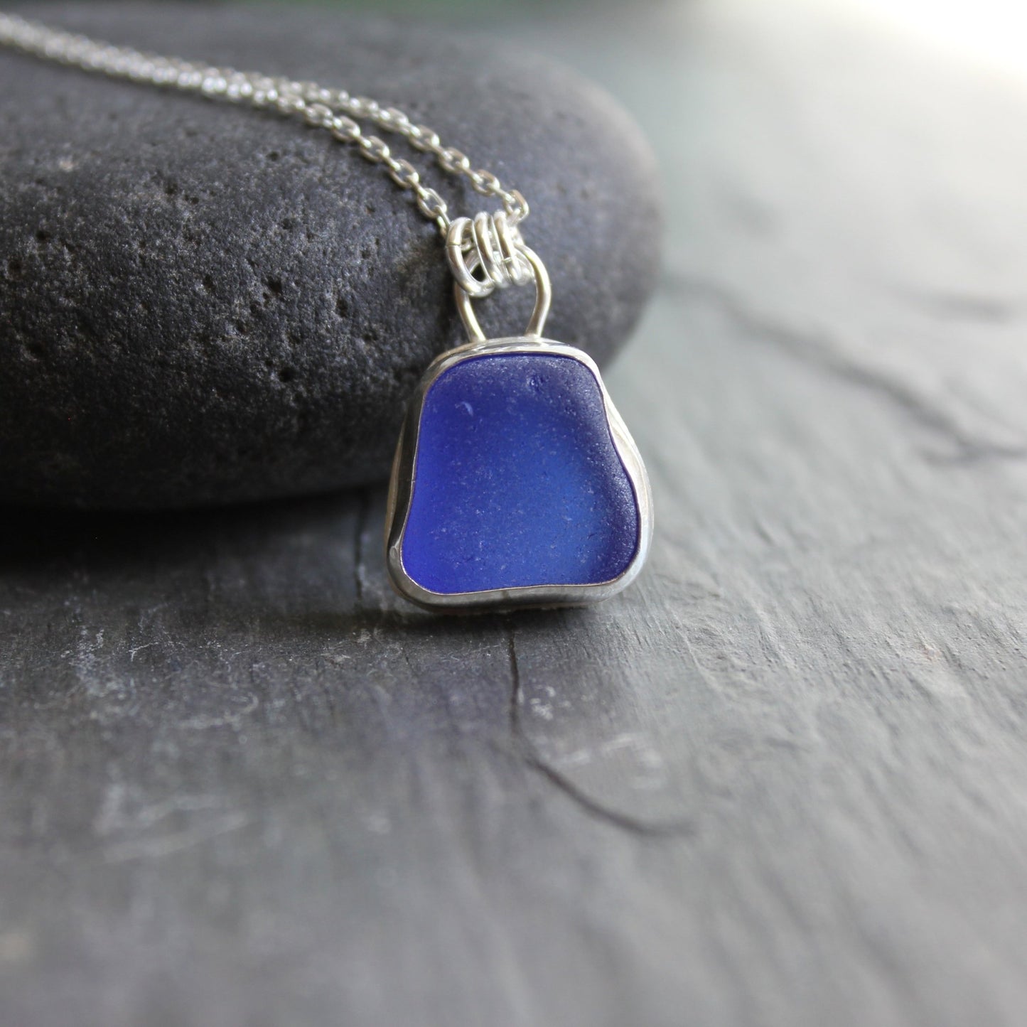 Chunky Cobalt Blue Sea Glass Necklace - AccentYourself