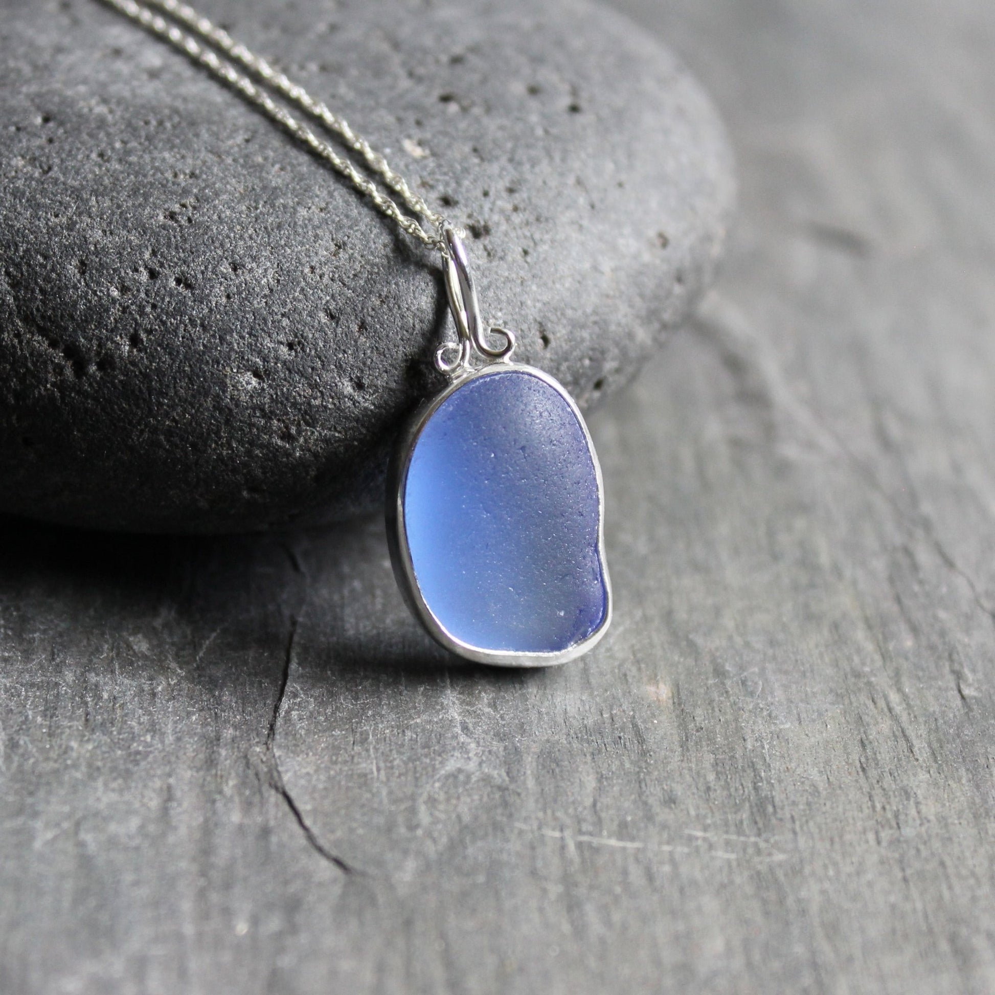 Chunky Cornflower Blue Sea Glass Necklace - AccentYourself