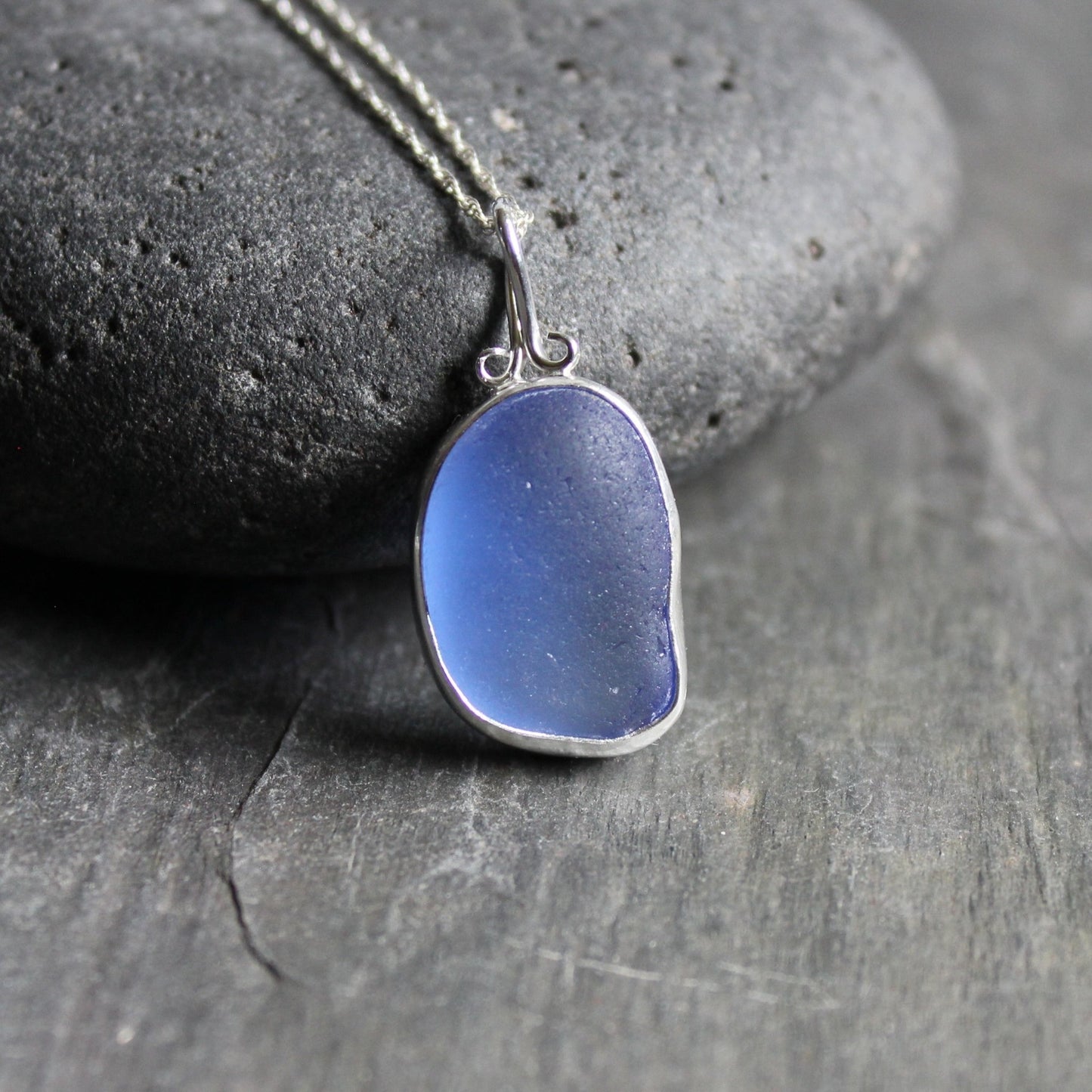 Chunky Cornflower Blue Sea Glass Necklace - AccentYourself