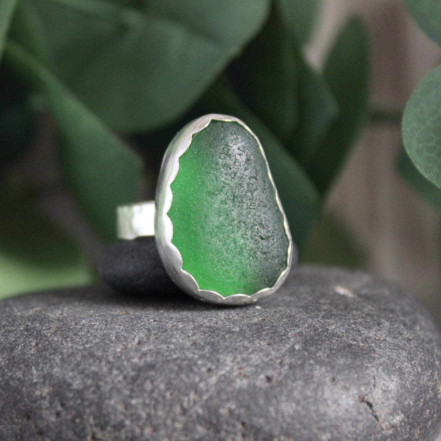 Chunky Dark Green Sea Glass Ring - AccentYourself