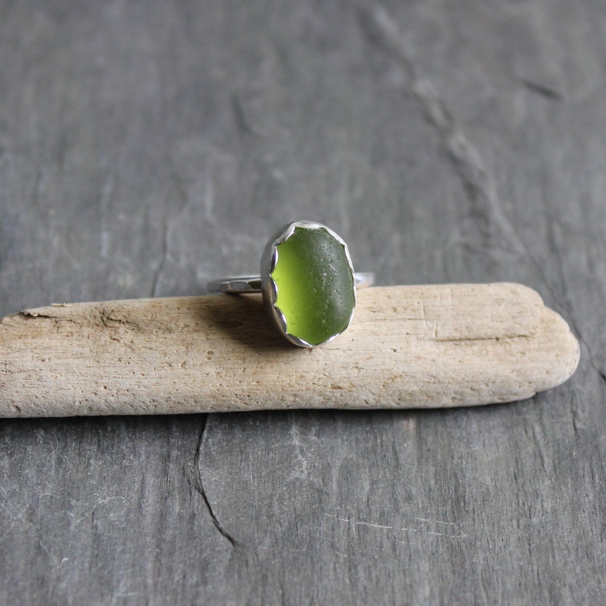 Chunky Olive Green Sea Glass Ring - AccentYourself