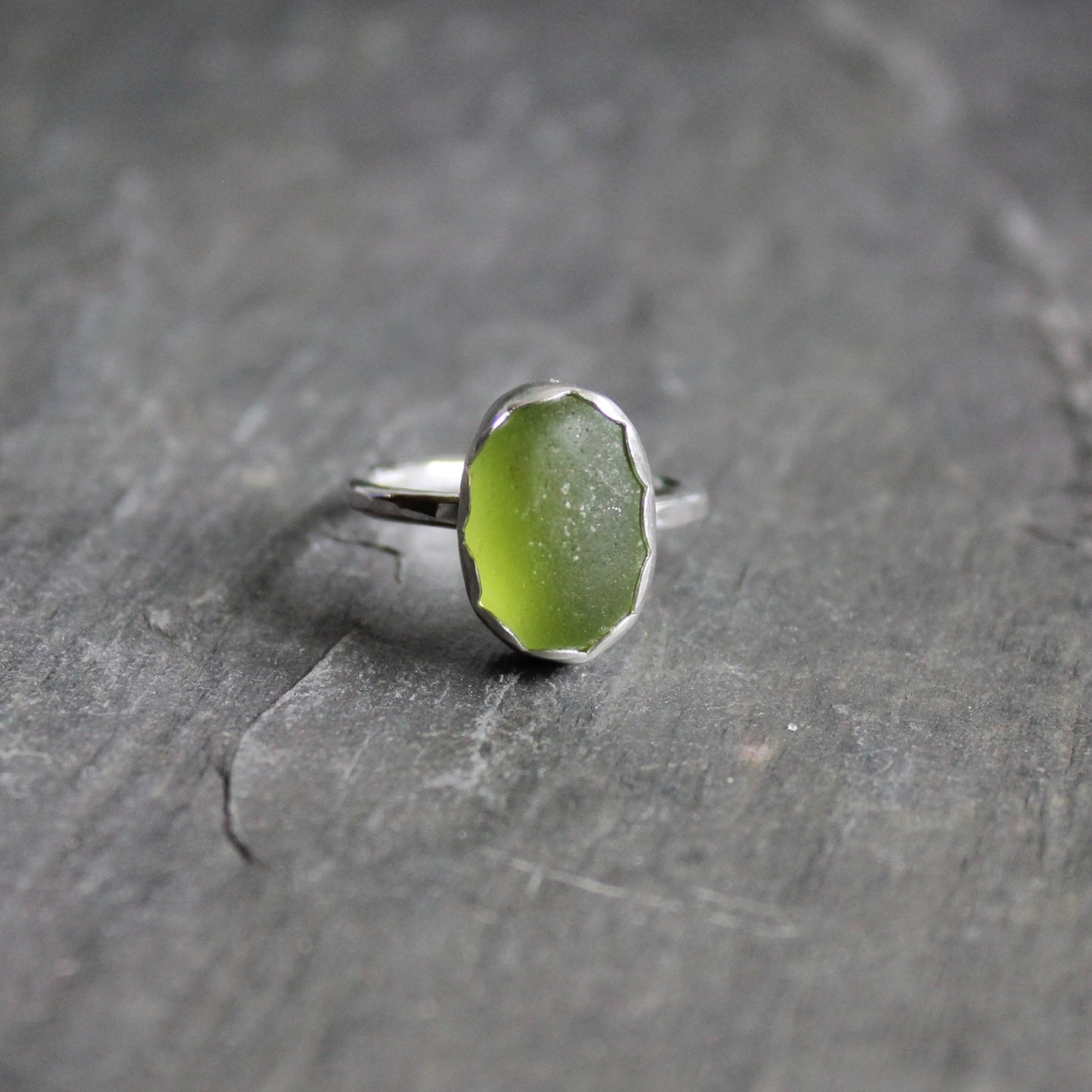 Chunky Olive Green Sea Glass Ring - AccentYourself