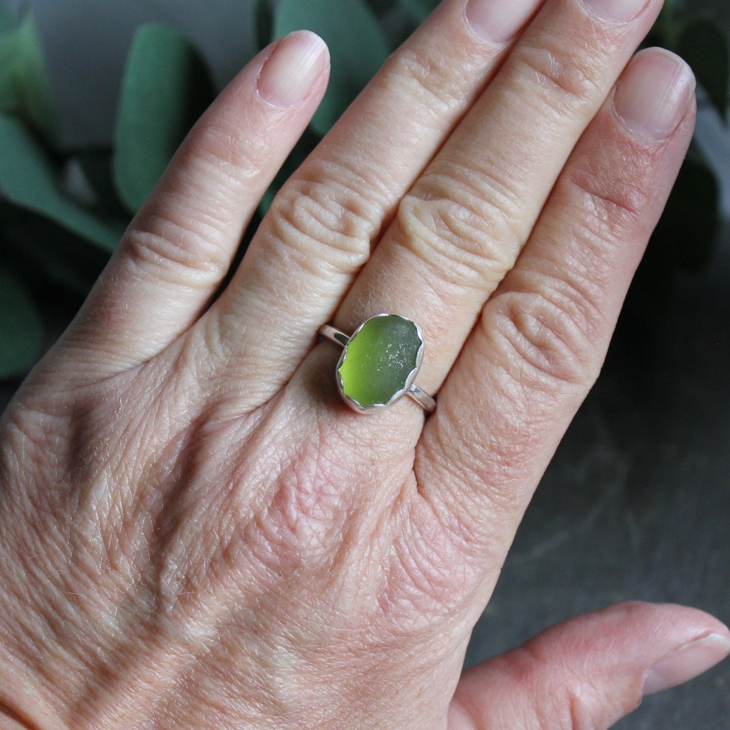 Chunky Olive Green Sea Glass Ring - AccentYourself