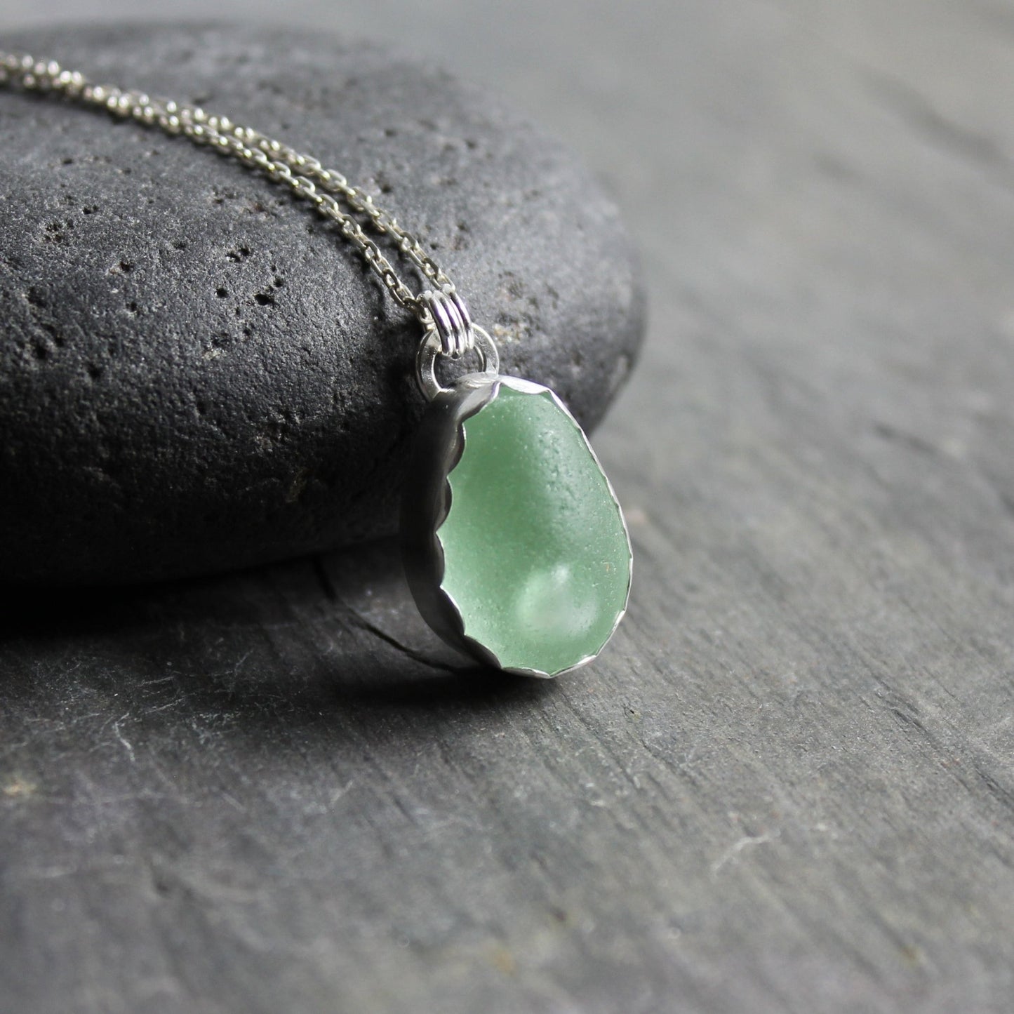 Chunky Sea Foam Green Sea Glass Necklace - AccentYourself