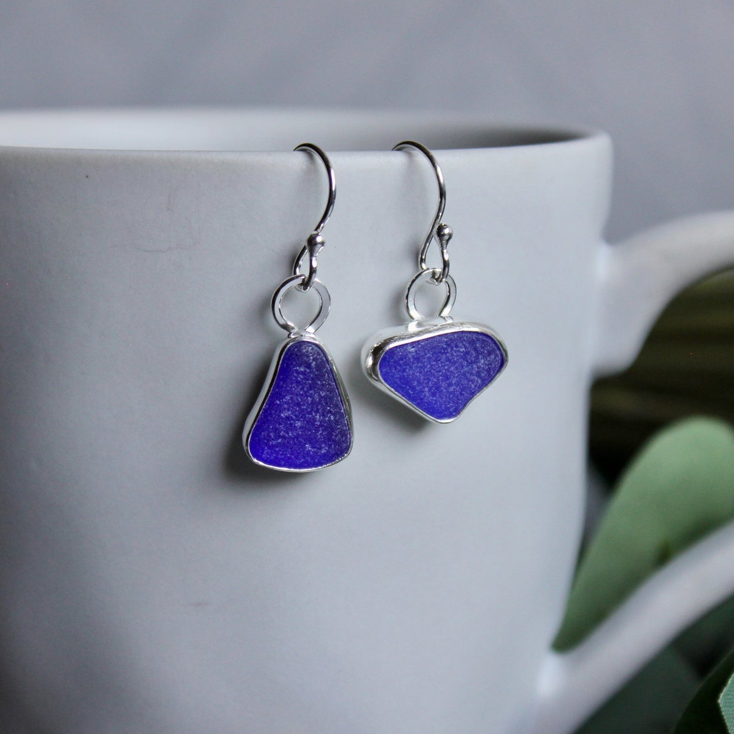 Cobalt Blue Dangly Sea Glass Earrings - AccentYourself