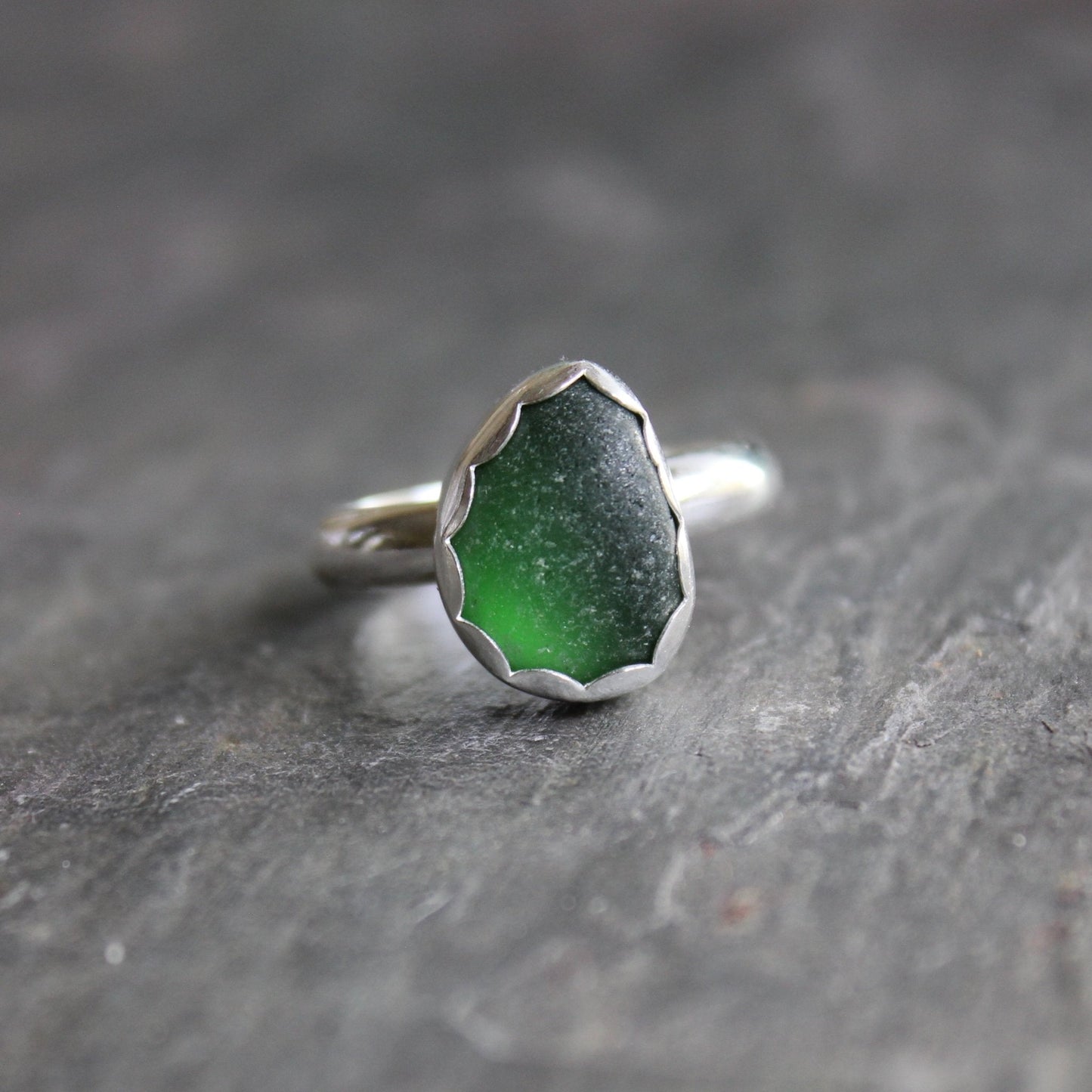 Dark Green Sea Glass Ring - AccentYourself