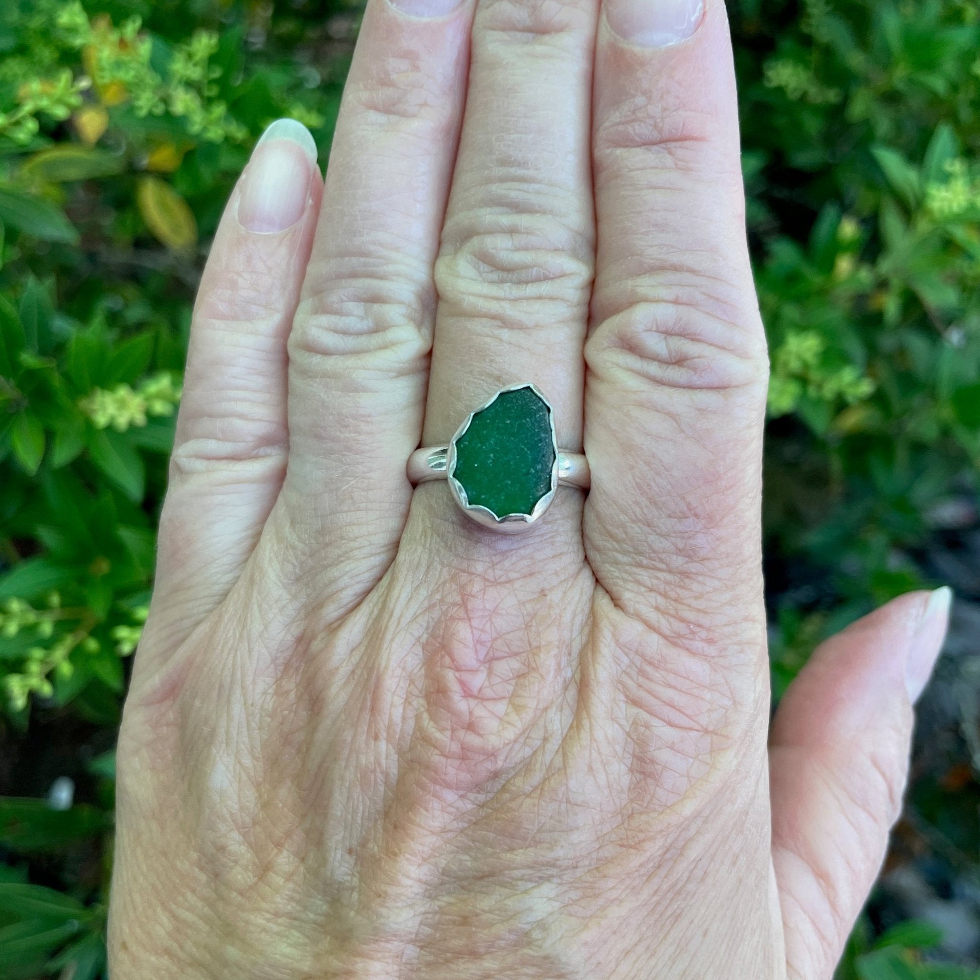 Dark Green Sea Glass Ring - AccentYourself