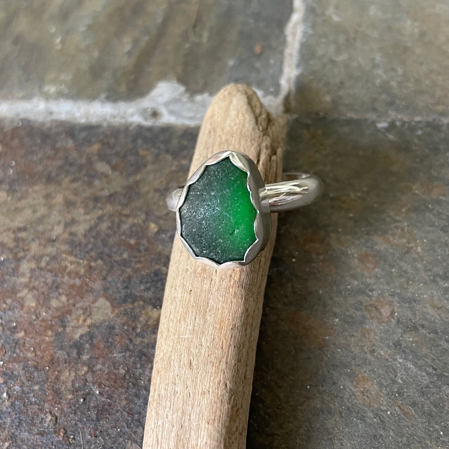 Dark Green Sea Glass Ring - AccentYourself