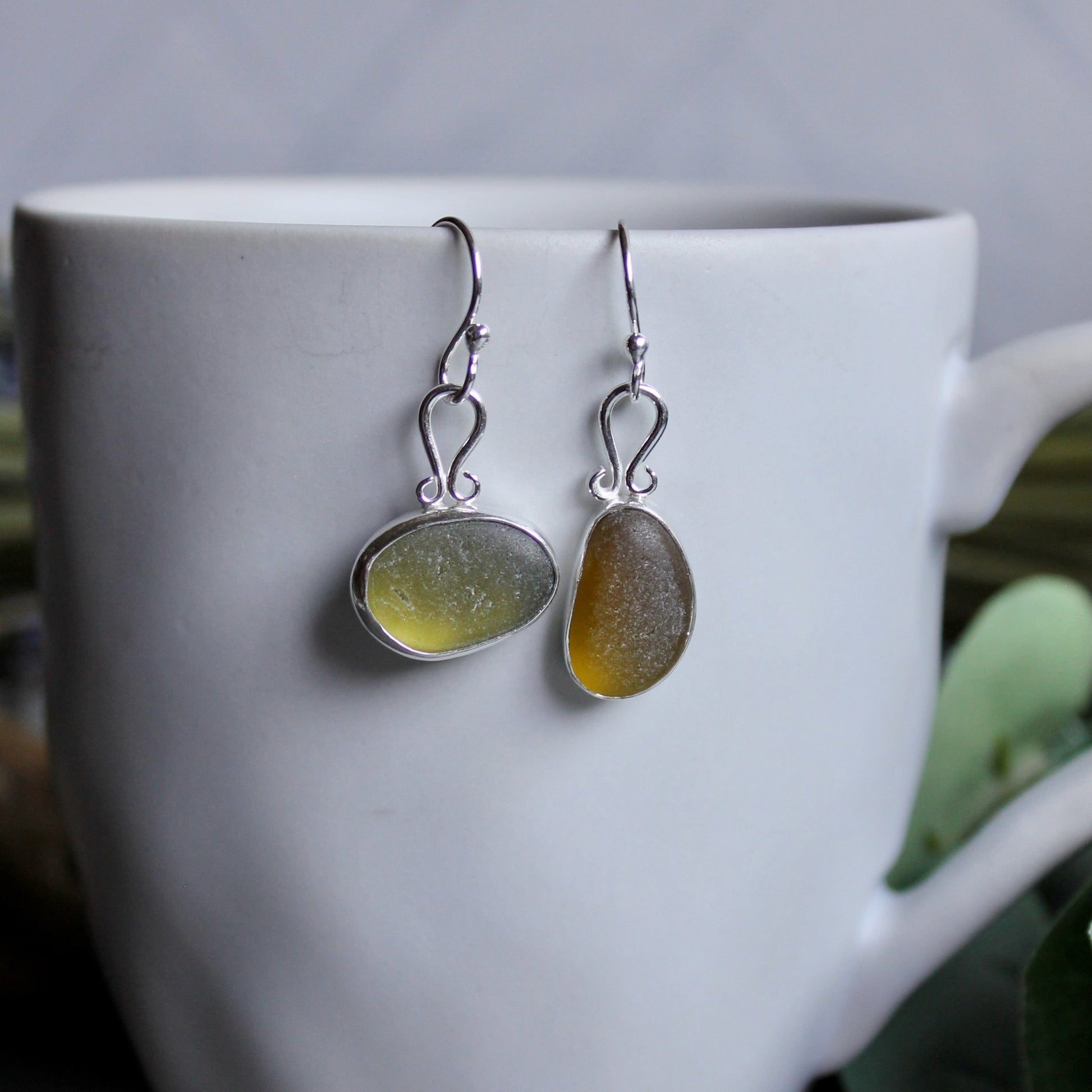 Dark Olive Green Dangly Sea Glass Earrings - AccentYourself