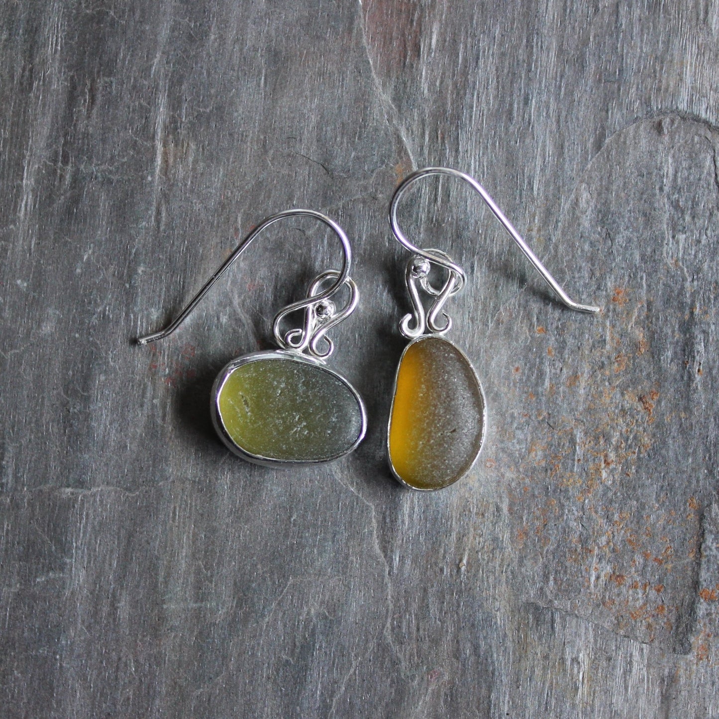 Dark Olive Green Dangly Sea Glass Earrings - AccentYourself