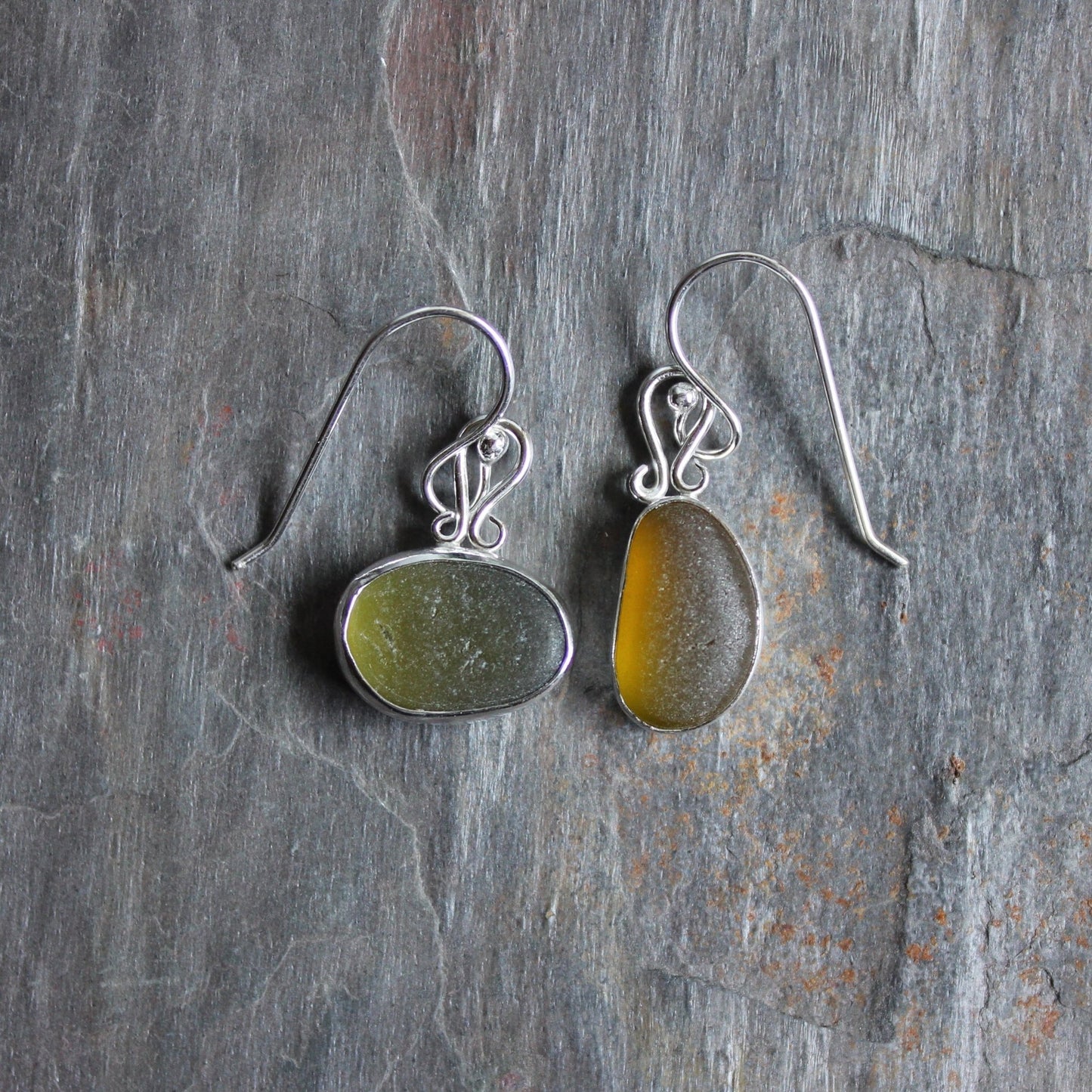 Dark Olive Green Dangly Sea Glass Earrings - AccentYourself