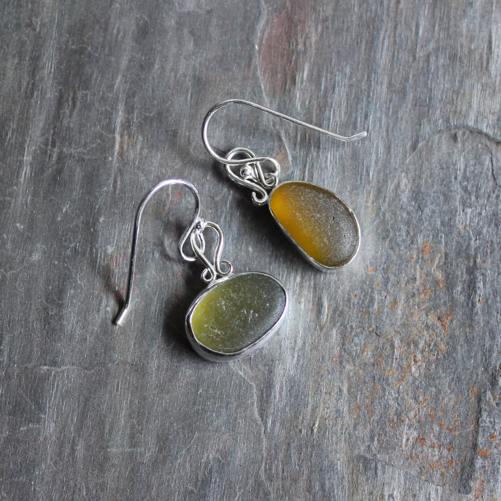 Dark Olive Green Dangly Sea Glass Earrings - AccentYourself