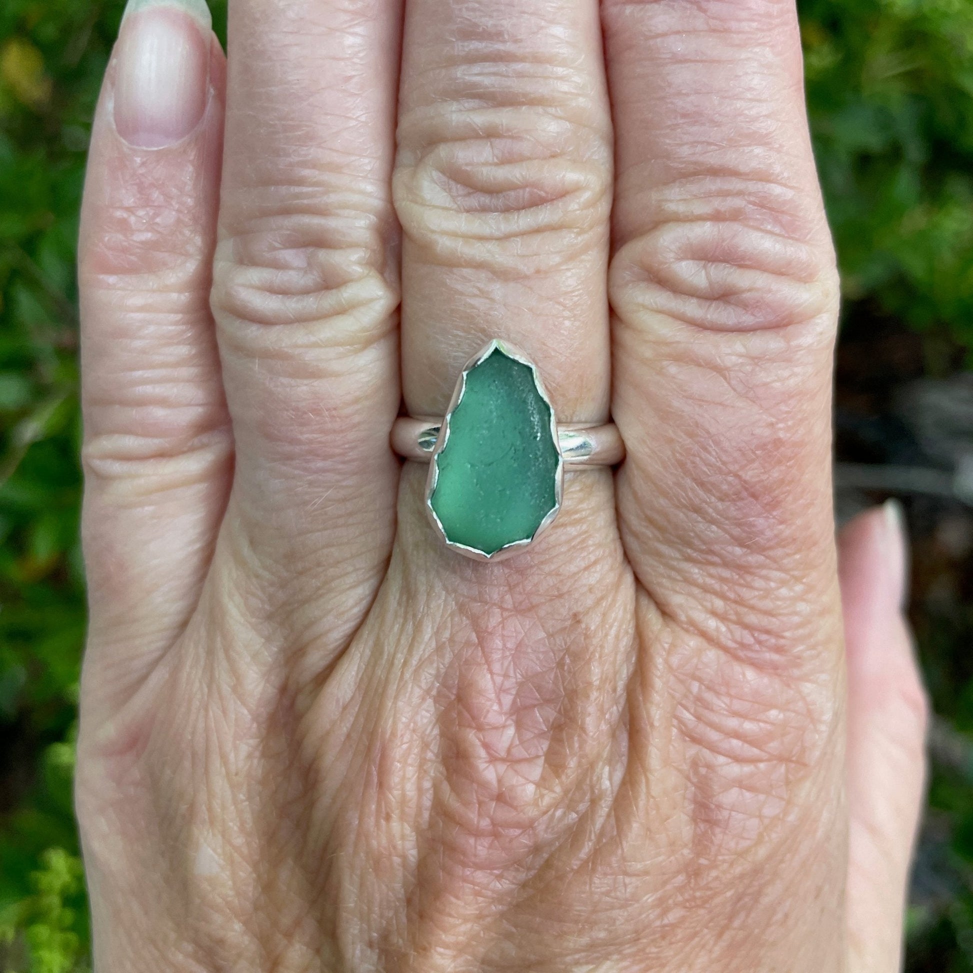 Dark Sage Green Sea Glass Ring - AccentYourself