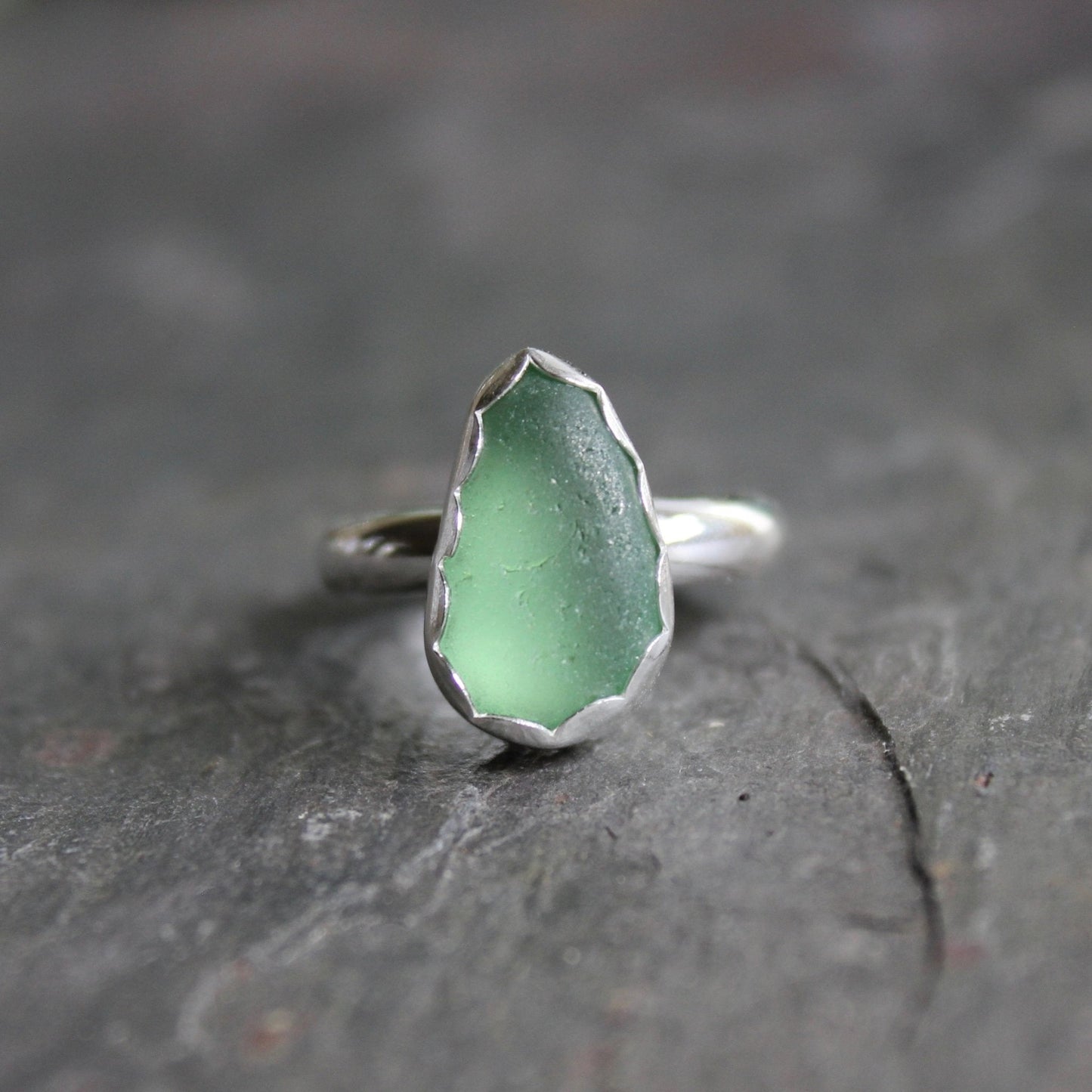 Dark Sage Green Sea Glass Ring - AccentYourself