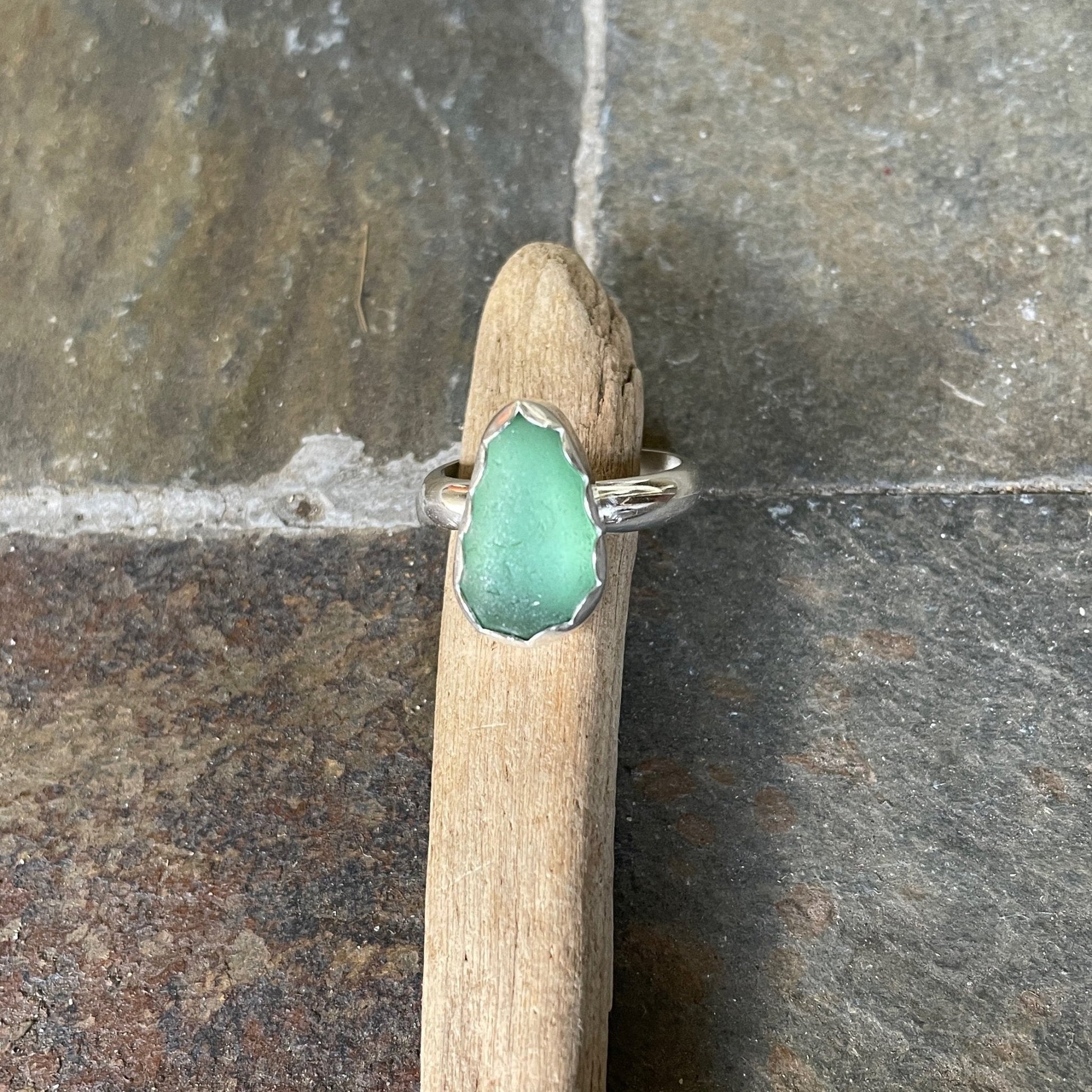 Dark Sage Green Sea Glass Ring - AccentYourself