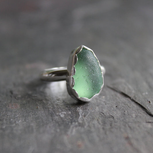 Dark Sage Green Sea Glass Ring - AccentYourself