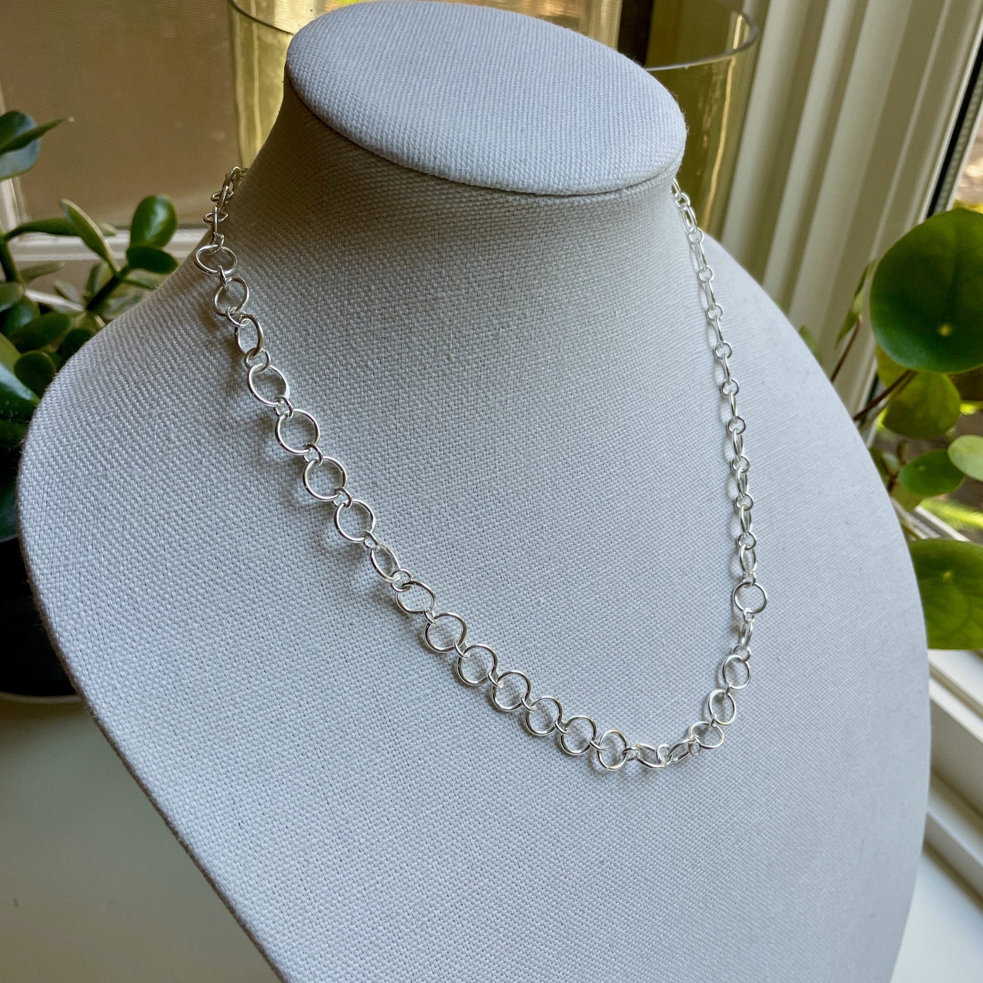 Handcrafted Sterling Silver Large and Small Round Chain Necklace - AccentYourself