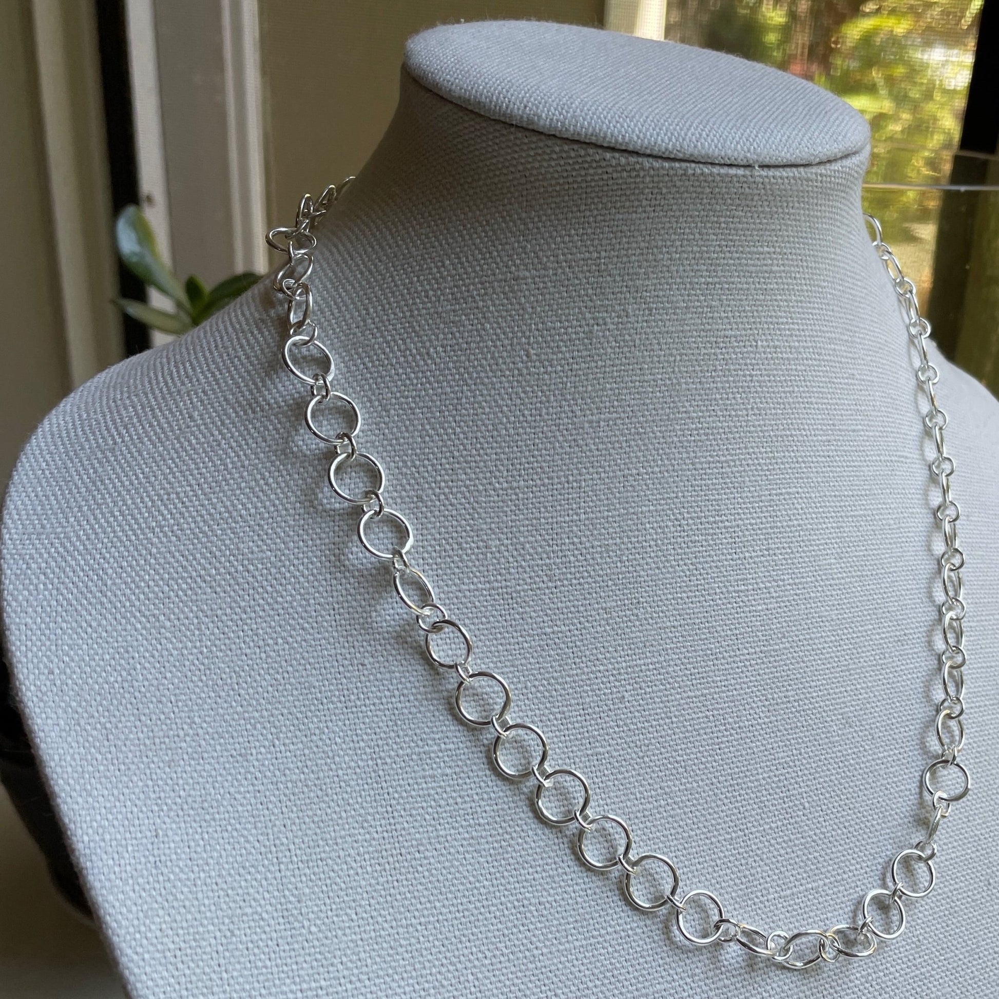 Handcrafted Sterling Silver Large and Small Round Chain Necklace - AccentYourself