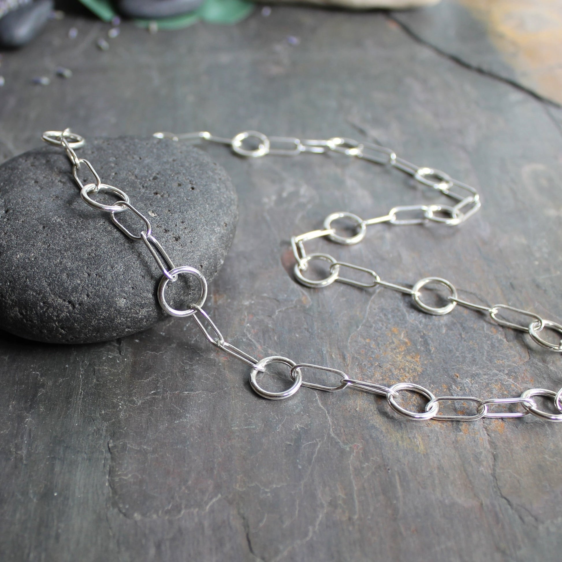 Handcrafted Sterling Silver Oval and Round Chain Necklace - AccentYourself