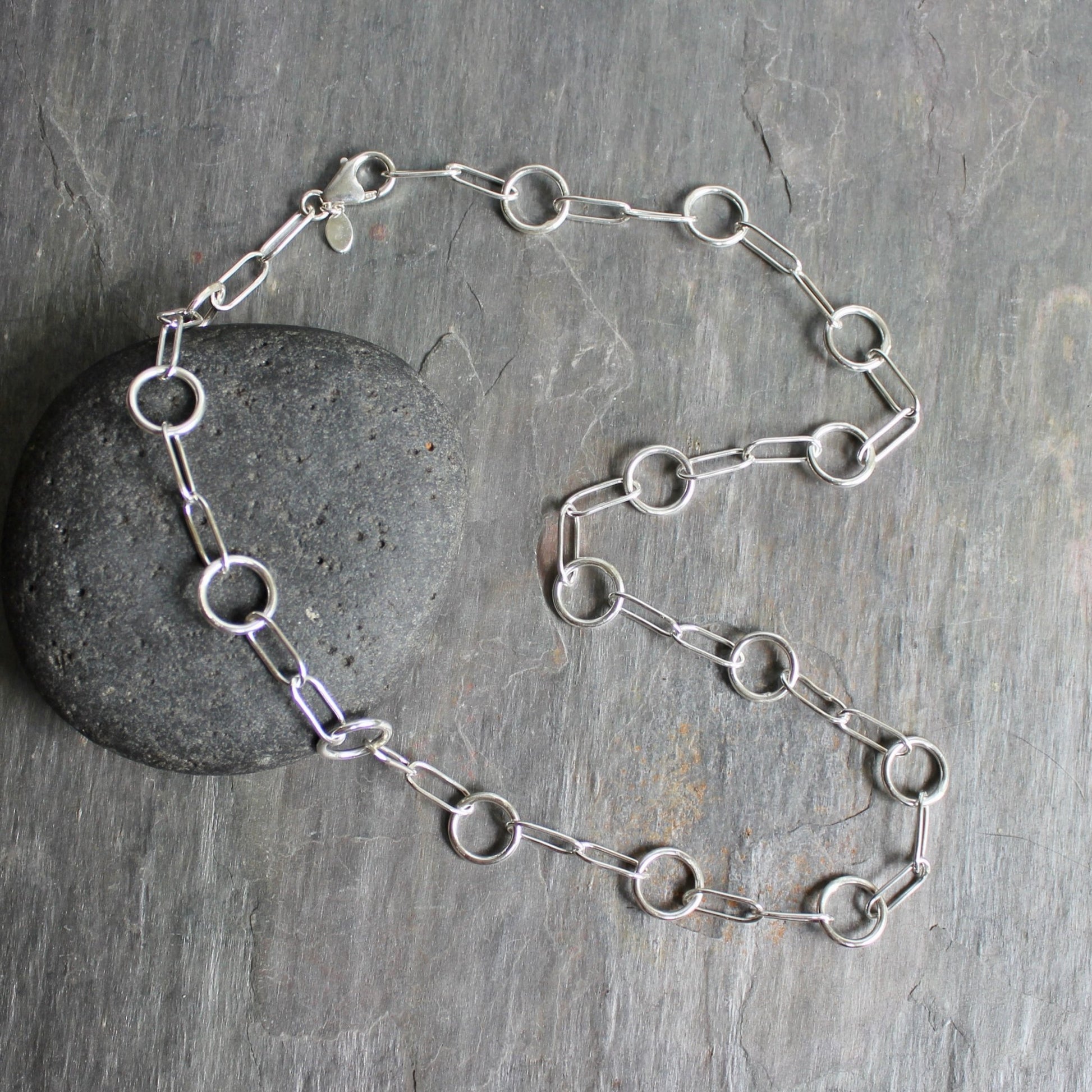 Handcrafted Sterling Silver Oval and Round Chain Necklace - AccentYourself