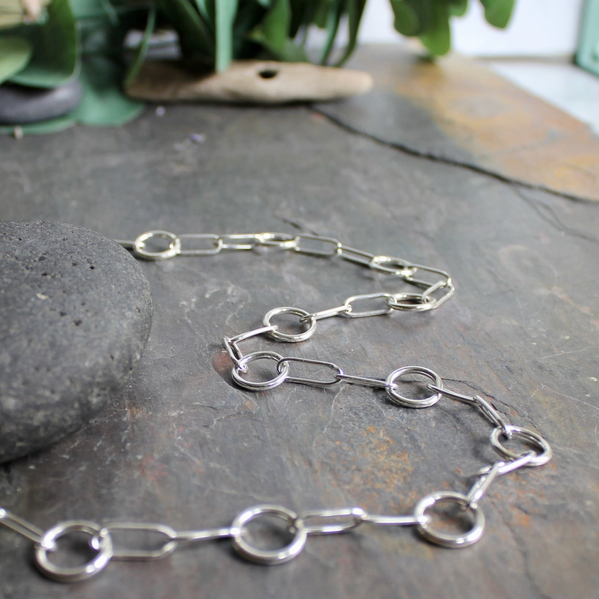 Handcrafted Sterling Silver Oval and Round Chain Necklace - AccentYourself