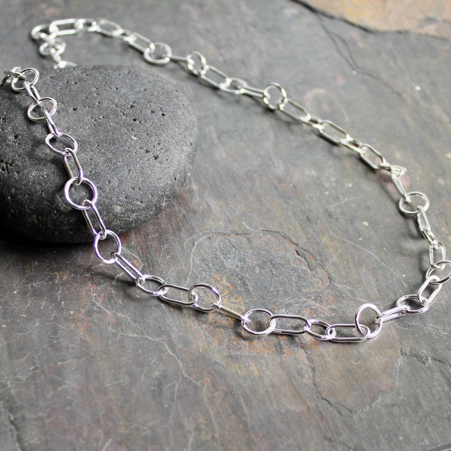 Handcrafted Sterling Silver Paperclip and Round Chain Necklace - AccentYourself