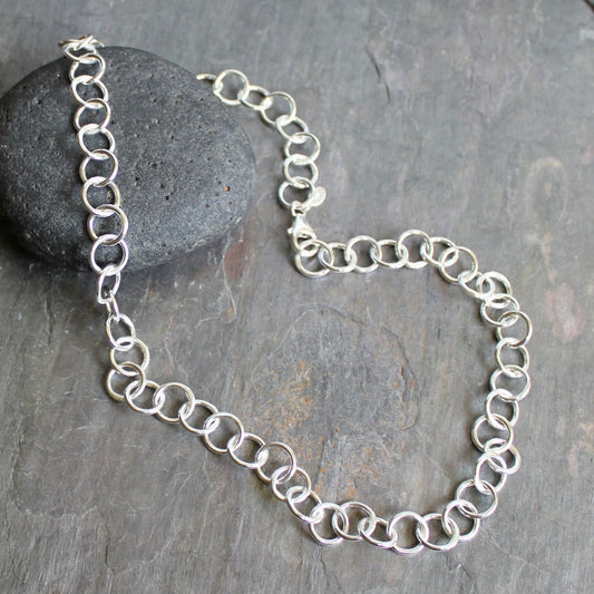 Heavy Handcrafted Sterling Silver Round Chain Necklace - AccentYourself