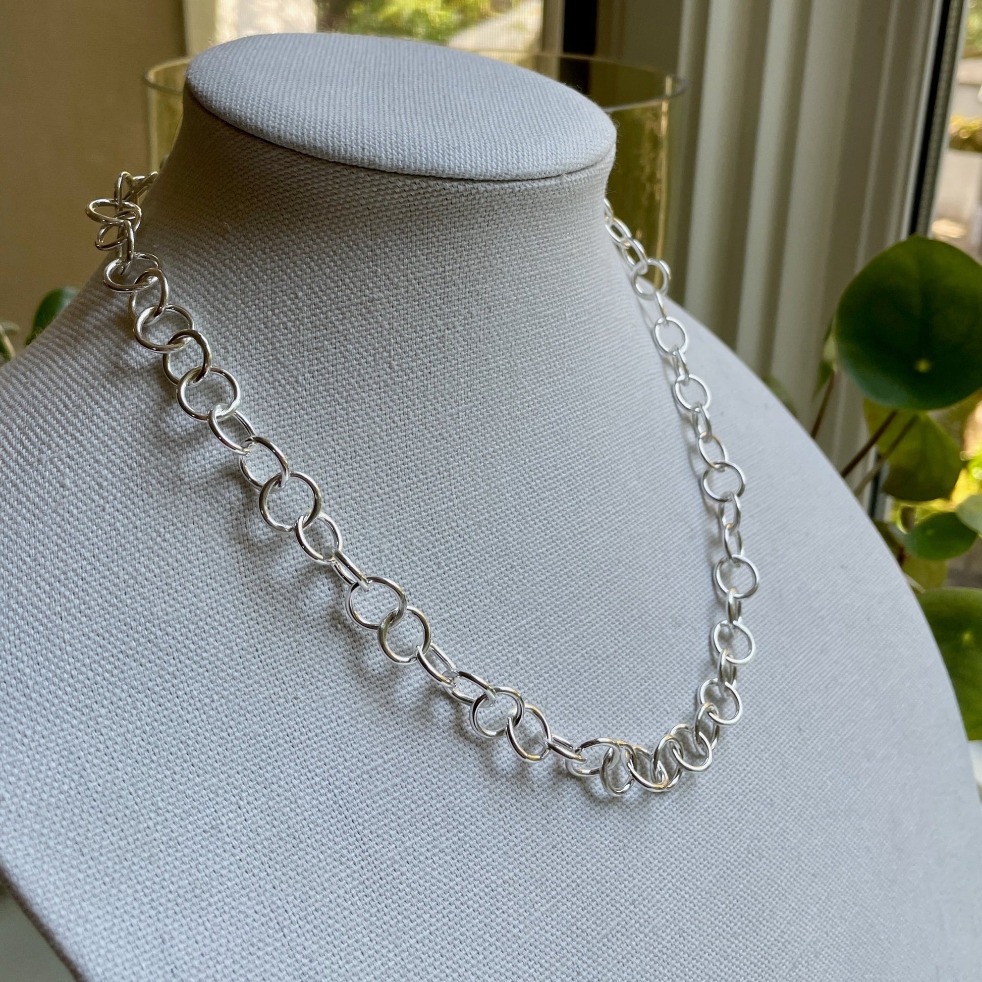 Heavy Handcrafted Sterling Silver Round Chain Necklace - AccentYourself