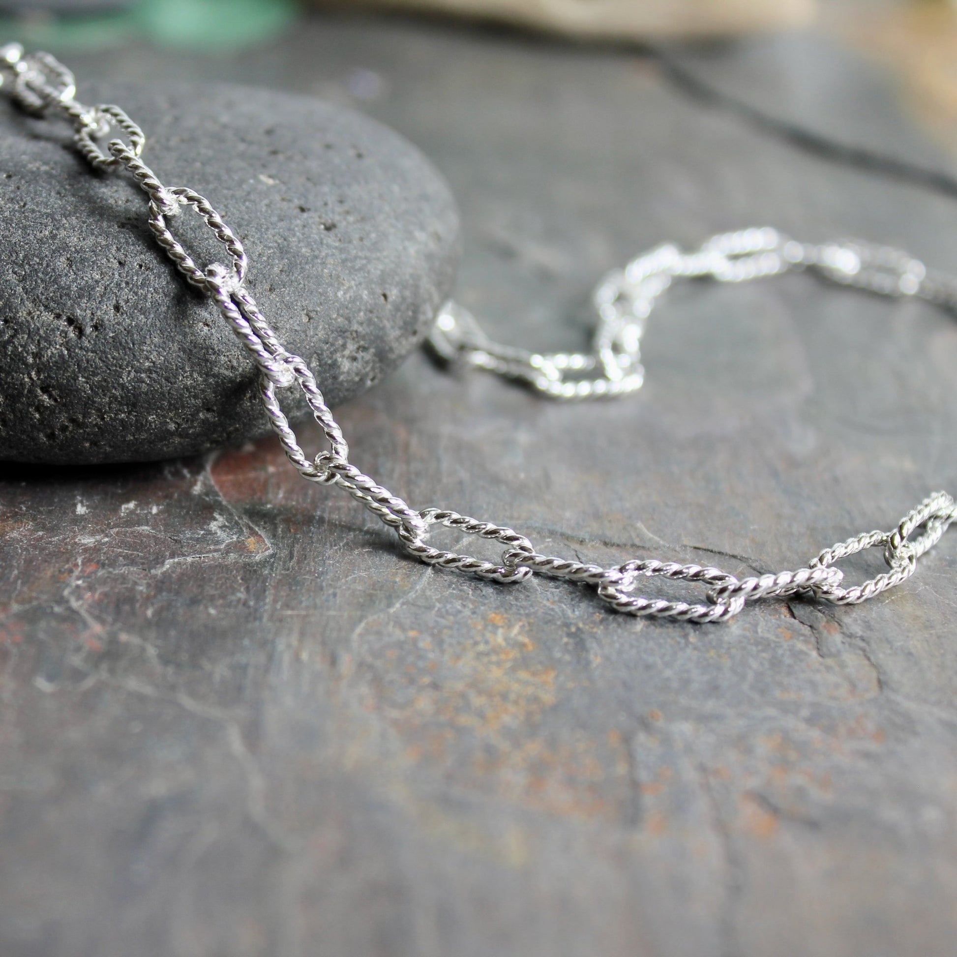 Heavy Handcrafted Sterling Silver Twist Oval Chain Necklace - AccentYourself