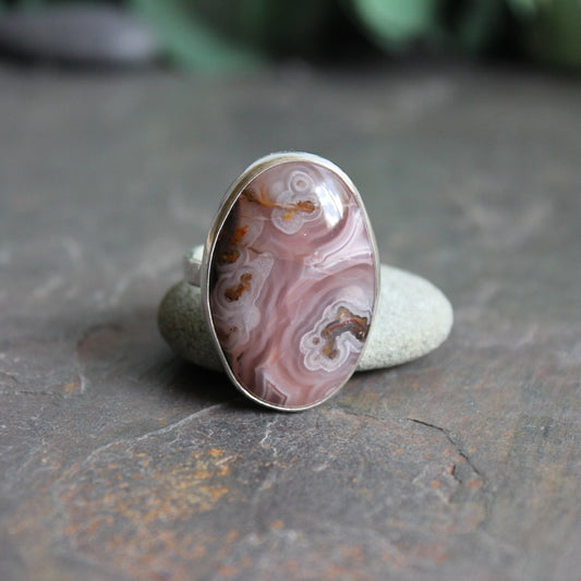 Huge Pink Oval Agua Nueva Agate Statement Ring - AccentYourself