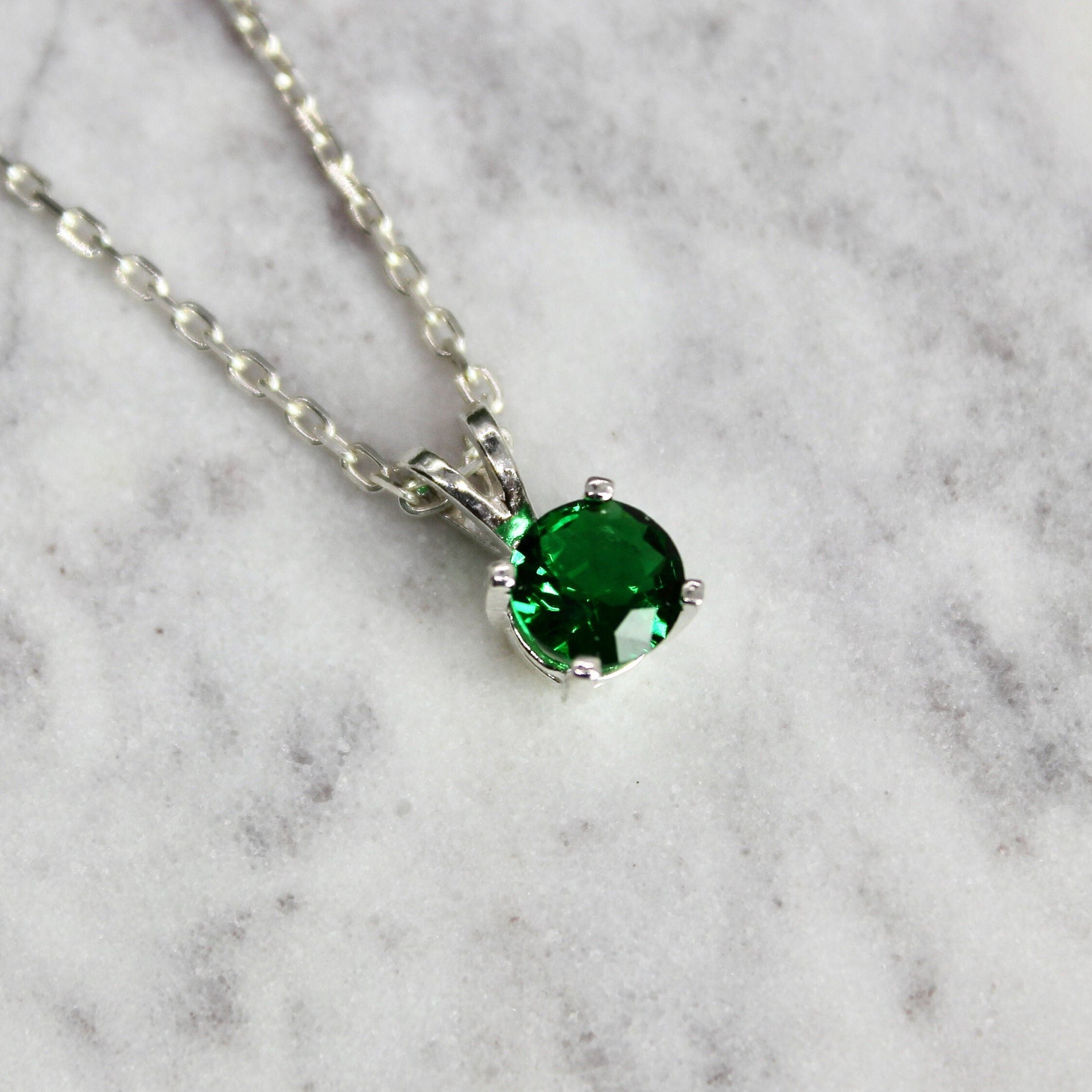 Emerald Half Circle Necklace, Modern Geometric Green Handcrafted Sterling Silver Necklace, May Birthstone, Christmas cheapest Gift for Her, Artisan