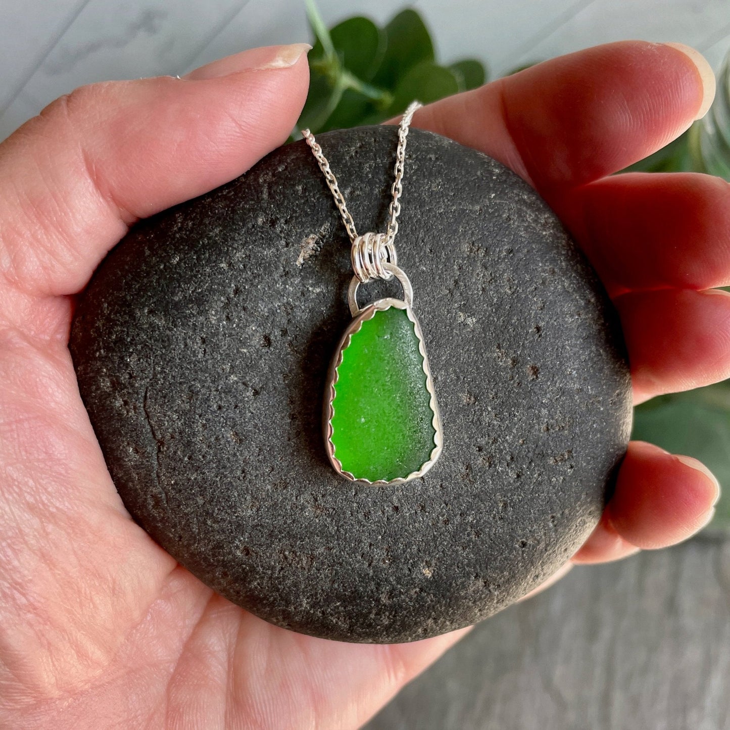 Large Lime Green Sea Glass Necklace - AccentYourself