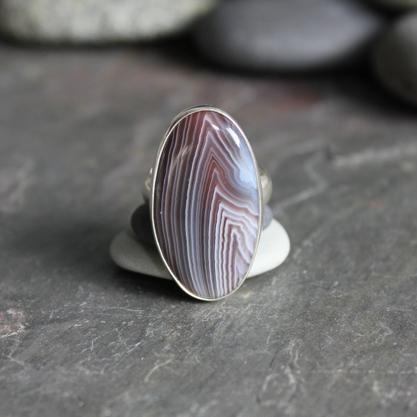 Large Oval Botswana Agate Statement Ring - AccentYourself