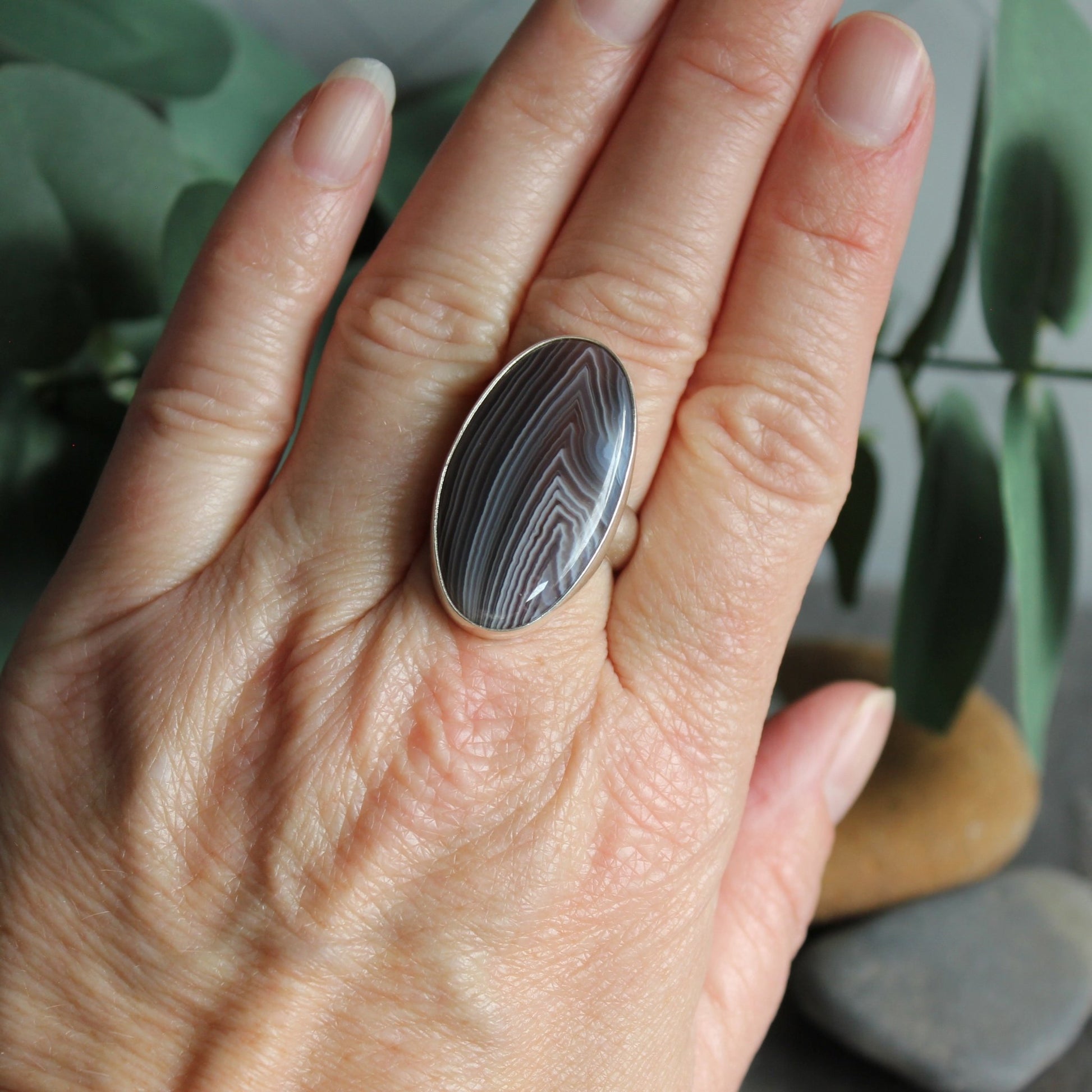 Large Oval Botswana Agate Statement Ring - AccentYourself