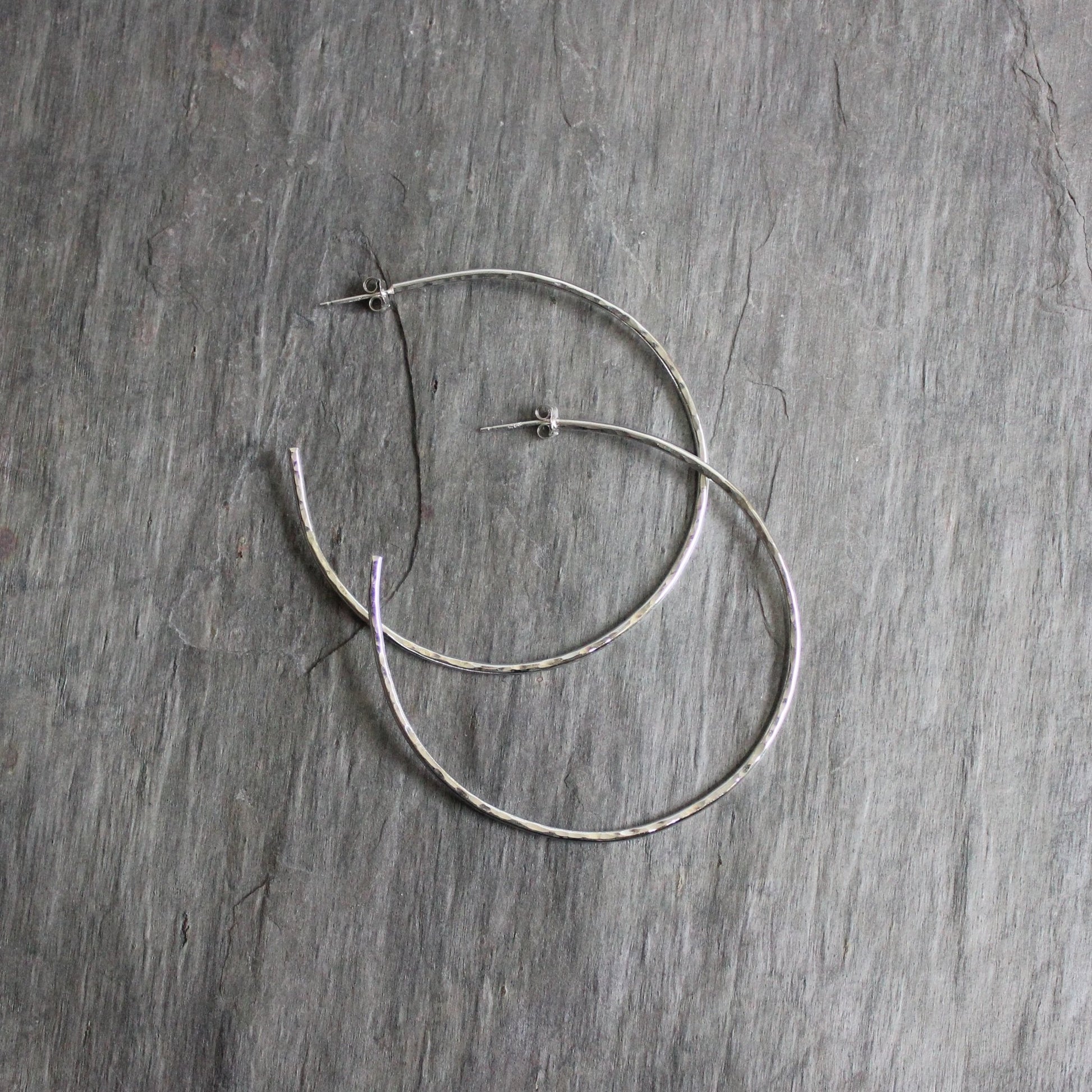 Large Sterling Silver 2" Hammered Hoop Earrings - AccentYourself