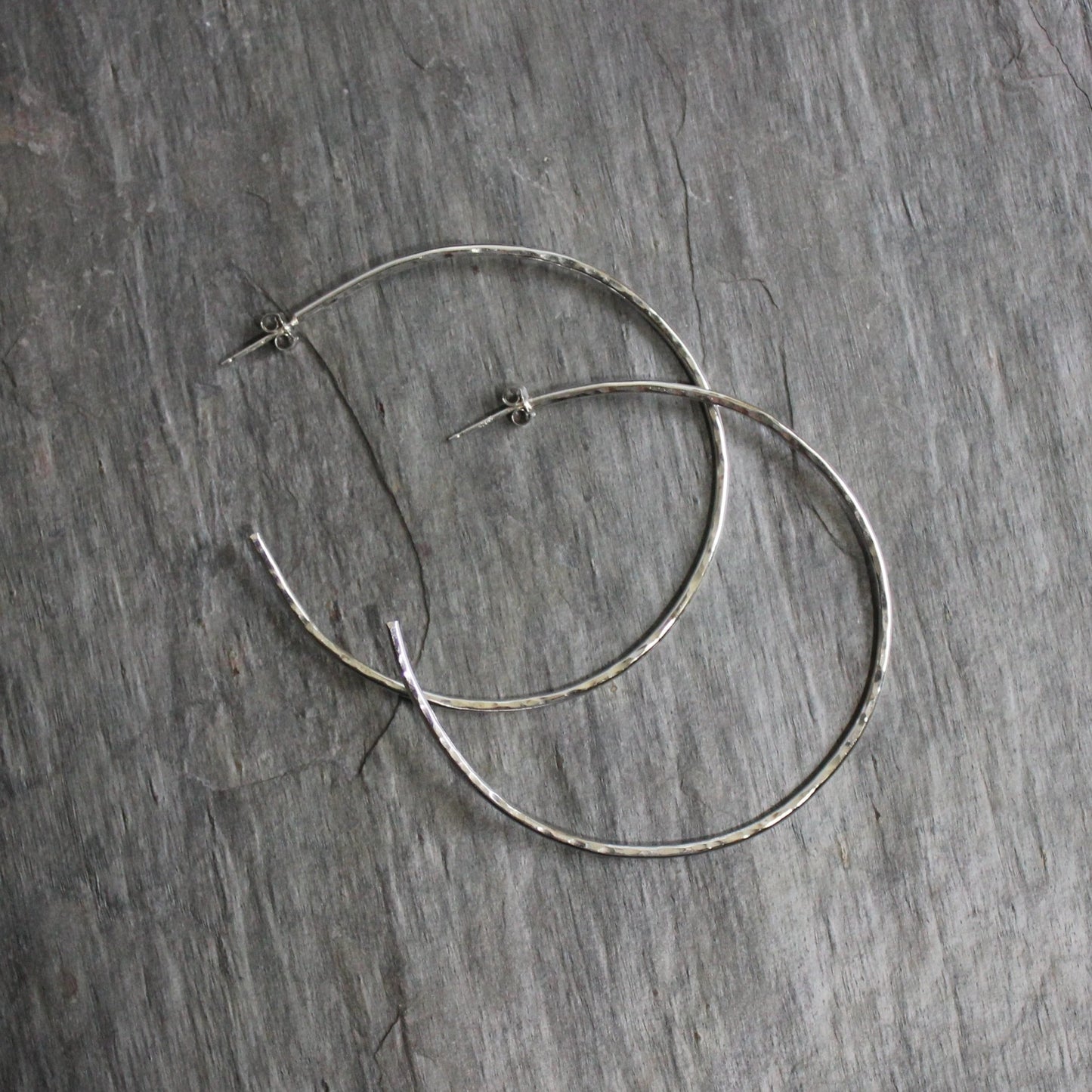 Large Sterling Silver 2" Hammered Hoop Earrings - AccentYourself