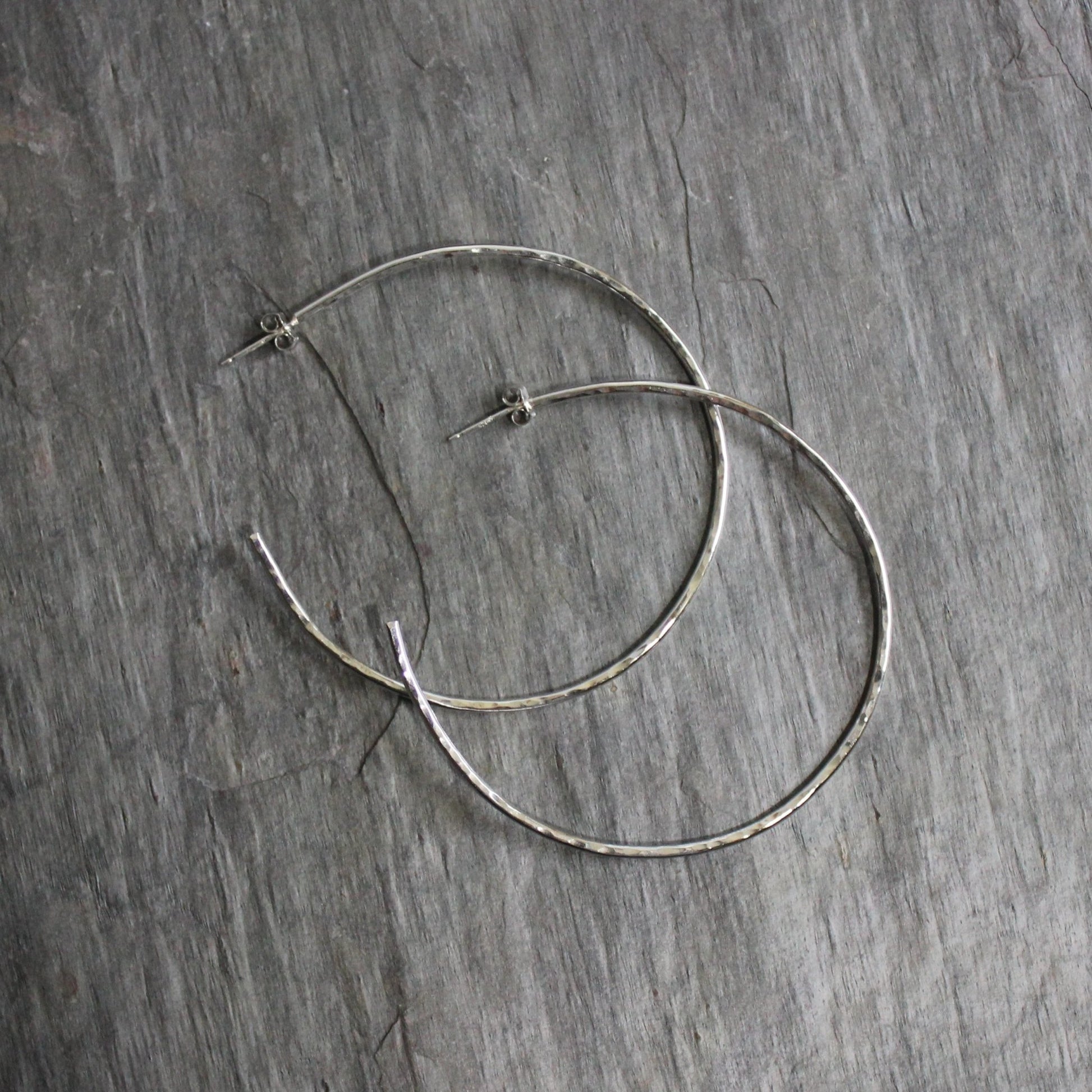 Large Sterling Silver 2" Hammered Hoop Earrings - AccentYourself