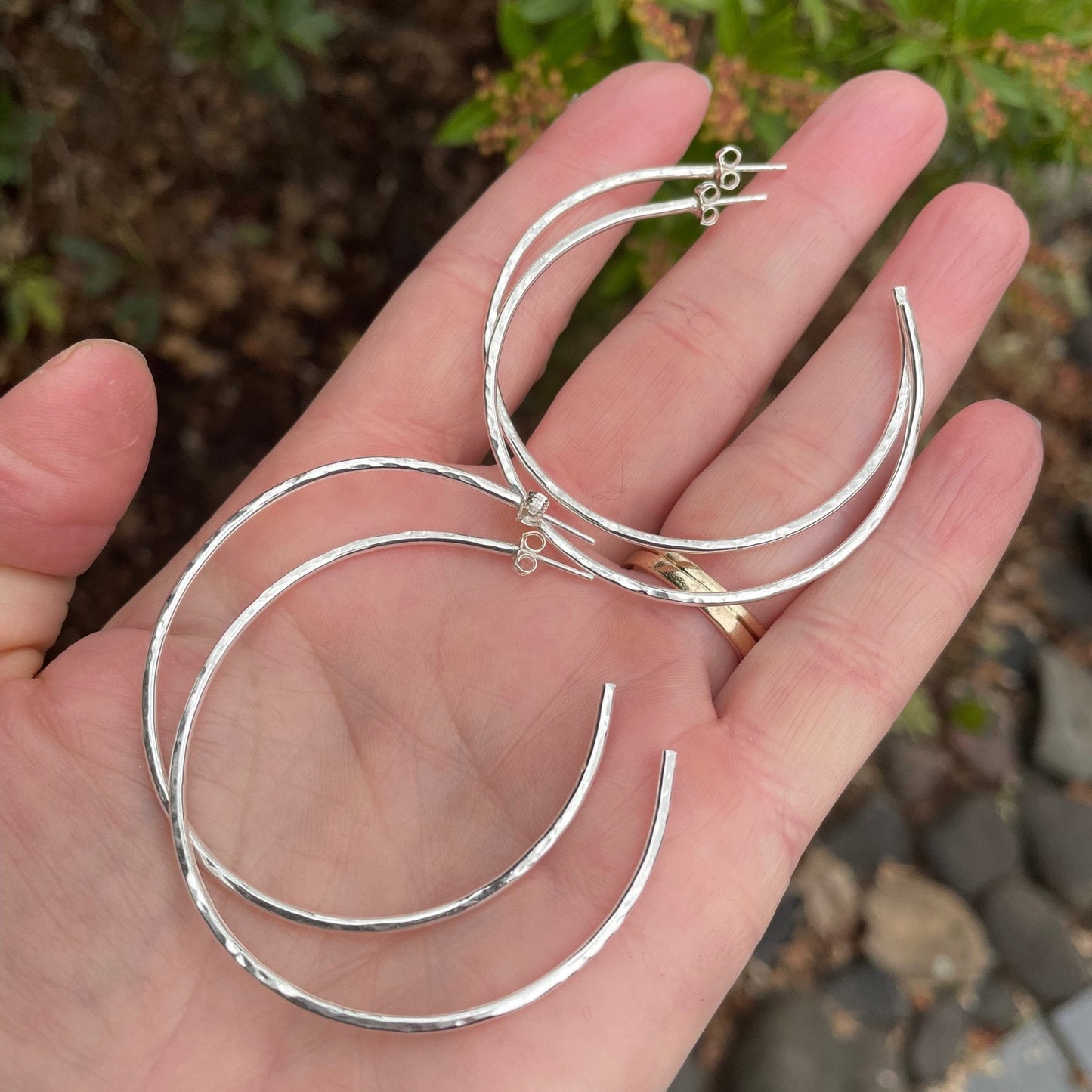 Large Sterling Silver 2" Hammered Hoop Earrings - AccentYourself