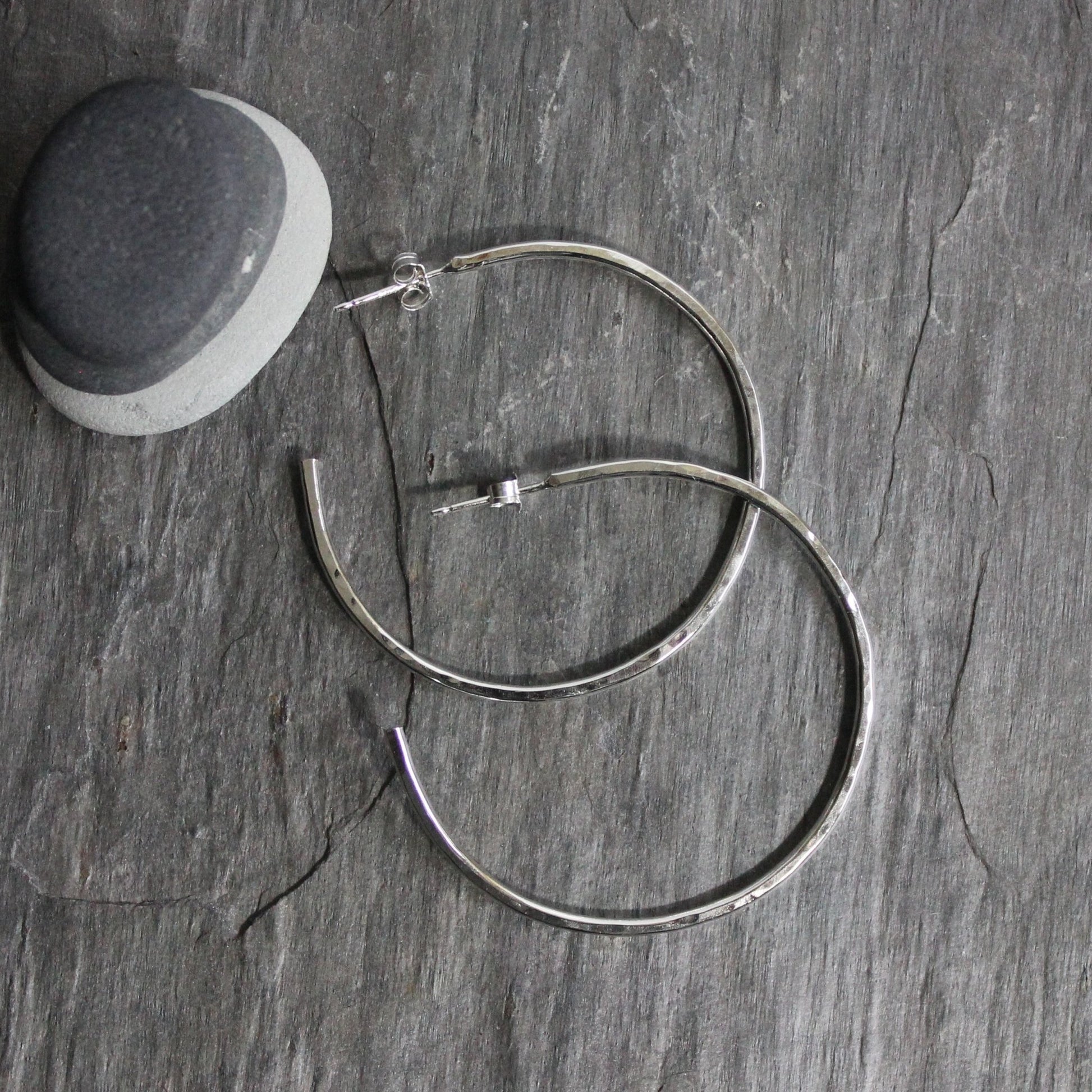 Medium Sterling Silver 1 1/2" Hammered Hoop Earrings - AccentYourself