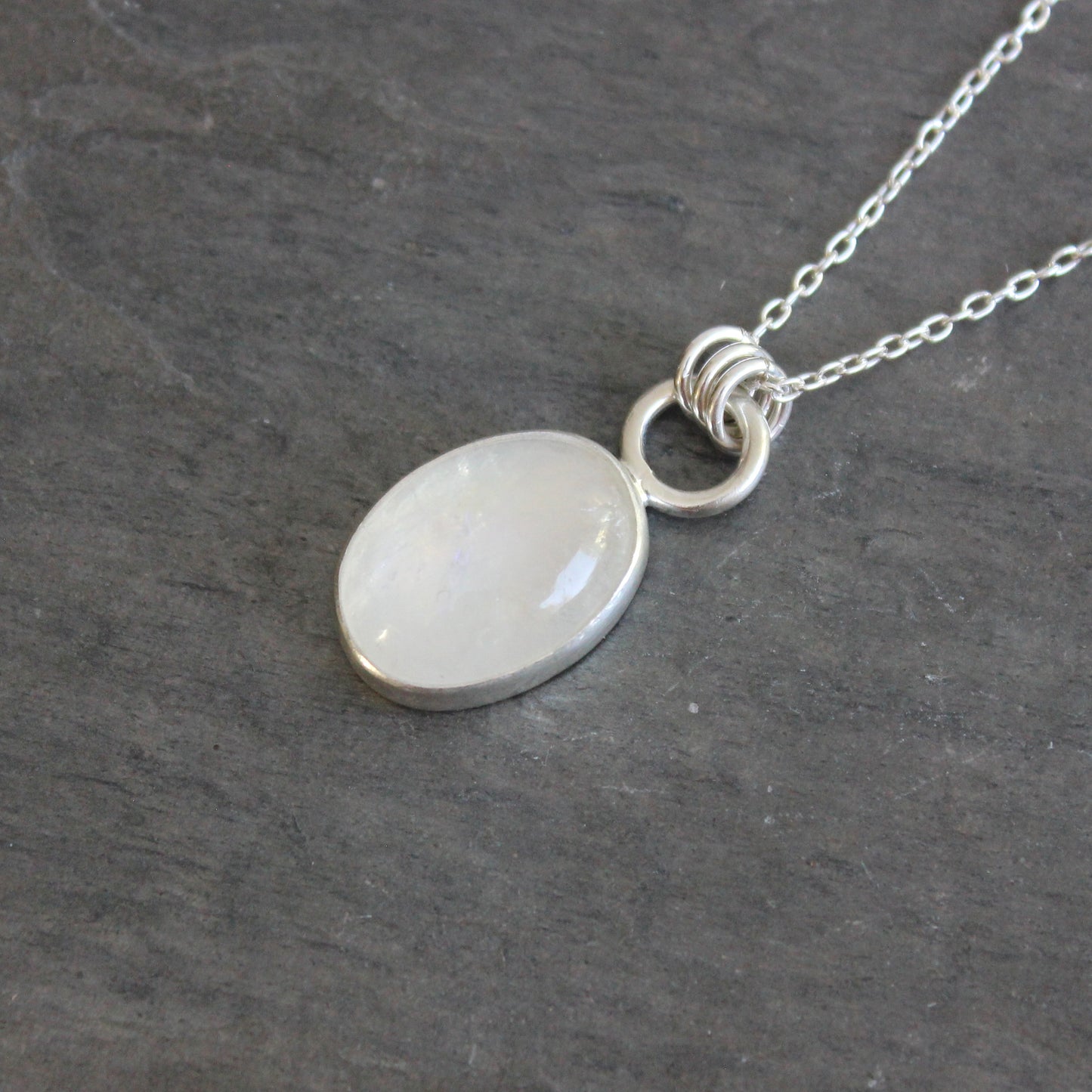 Handmade rainbow moonstone oval sterling silver pendant necklace — June birthstone jewelry by Accent Yourself, Corvallis Oregon