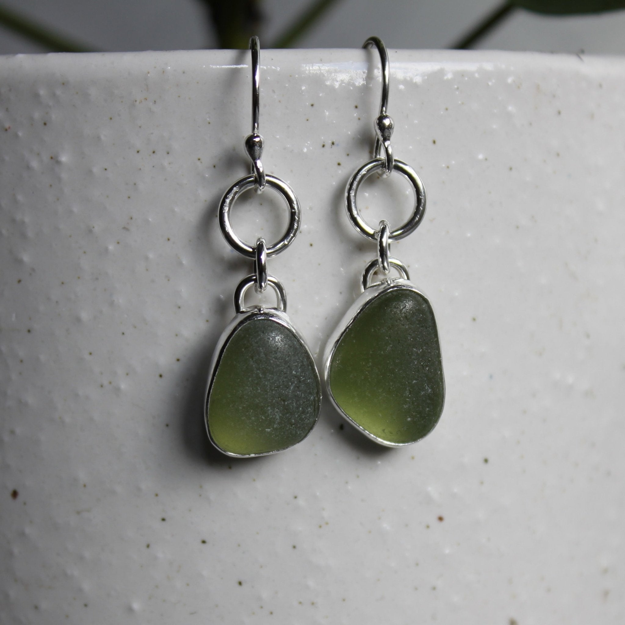 Sea Glass Earrings - Bright Green Sea shops Glass and Sterling Silver Earrings