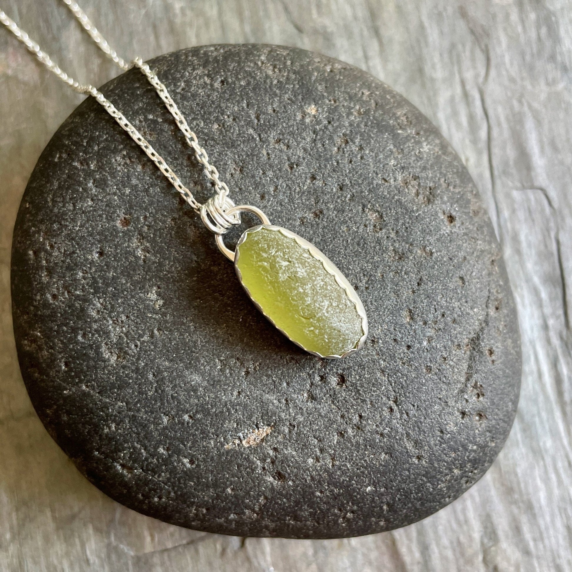 Olive Green Sea Glass Necklace - AccentYourself