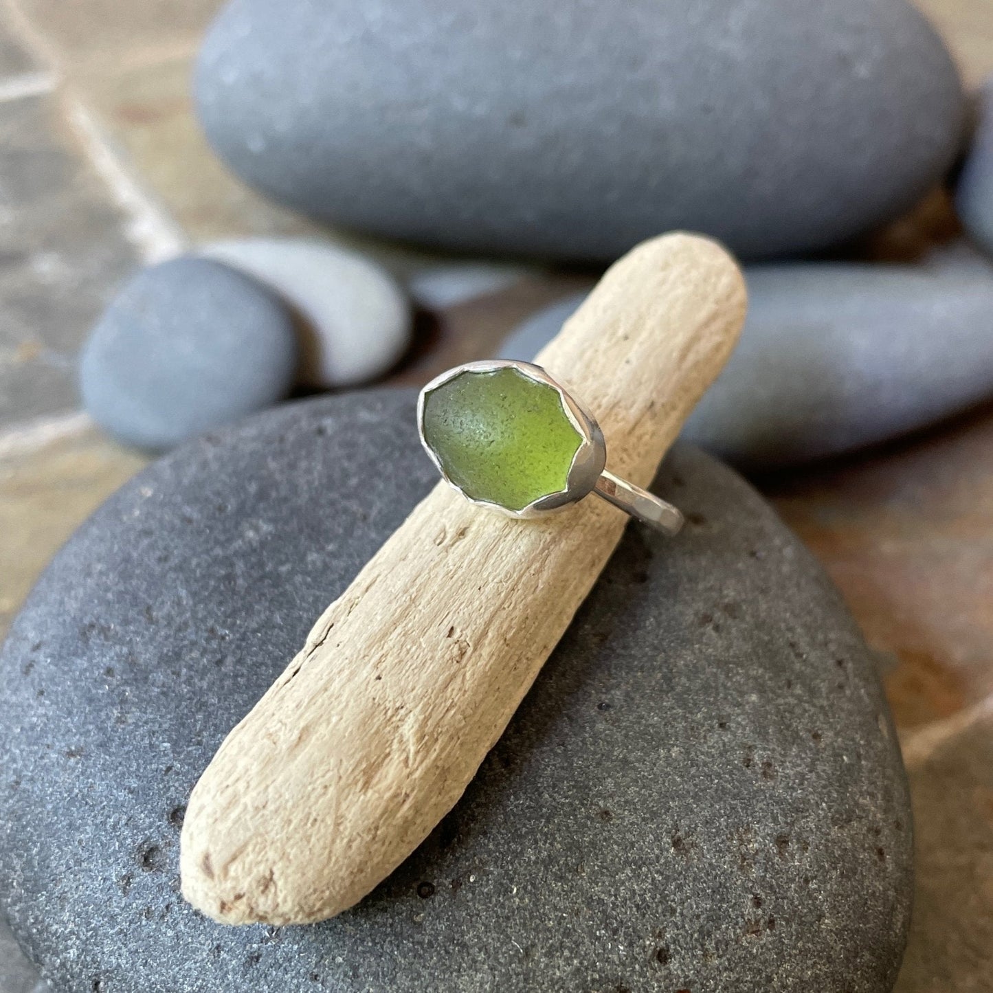 Olive Green Sea Glass Ring - AccentYourself