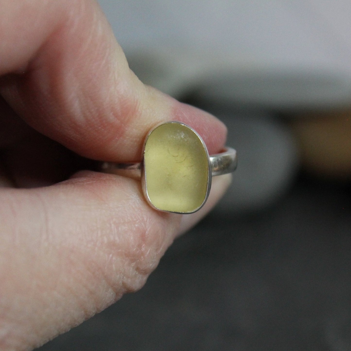 Pale Yellow Sea Glass Ring - AccentYourself